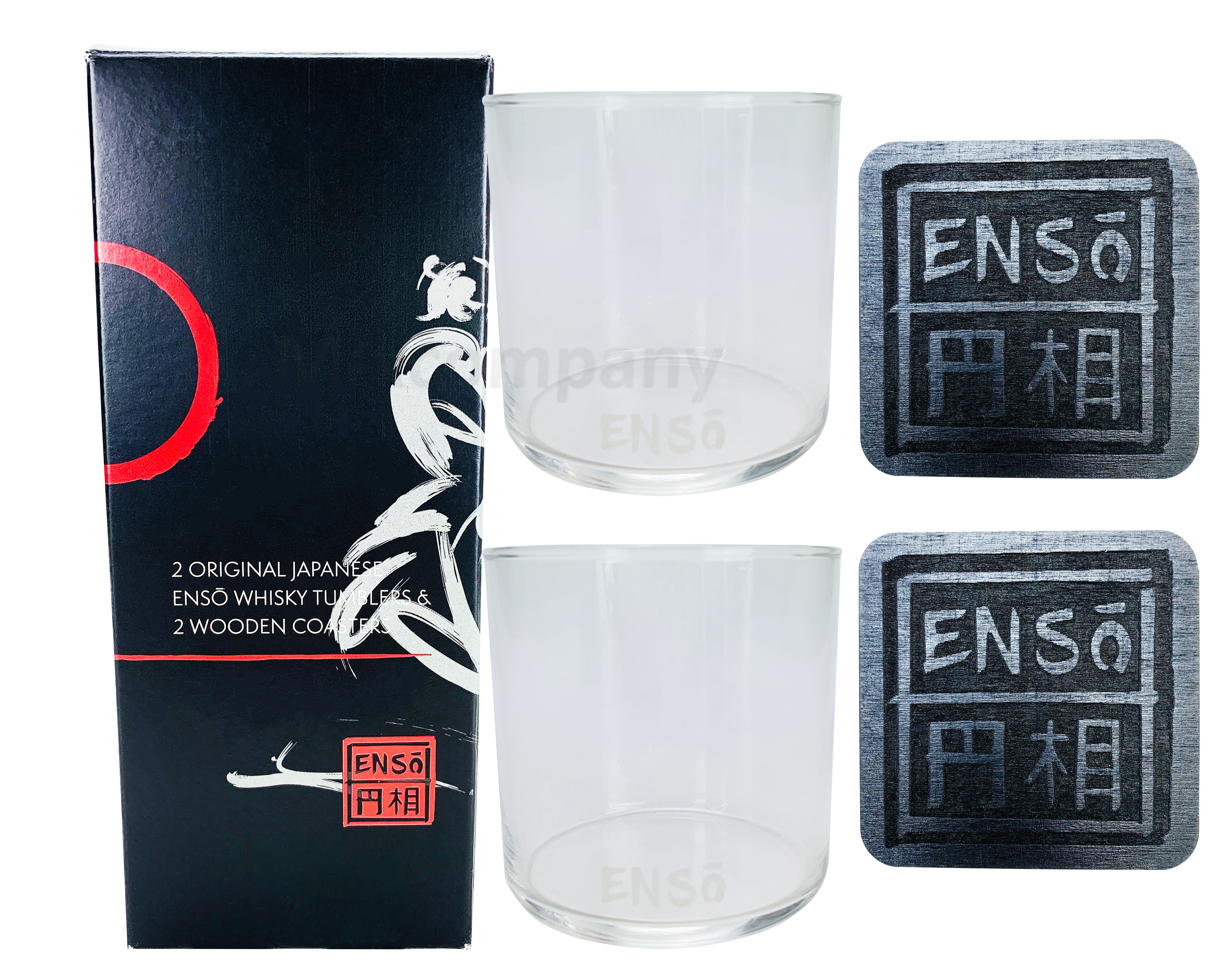 Enso 2 Tumbler + 2 Untersetzer mit Geschenkverpackung japanischer Whiskey Glas Gläser Longdrinkglas Bierdeckel