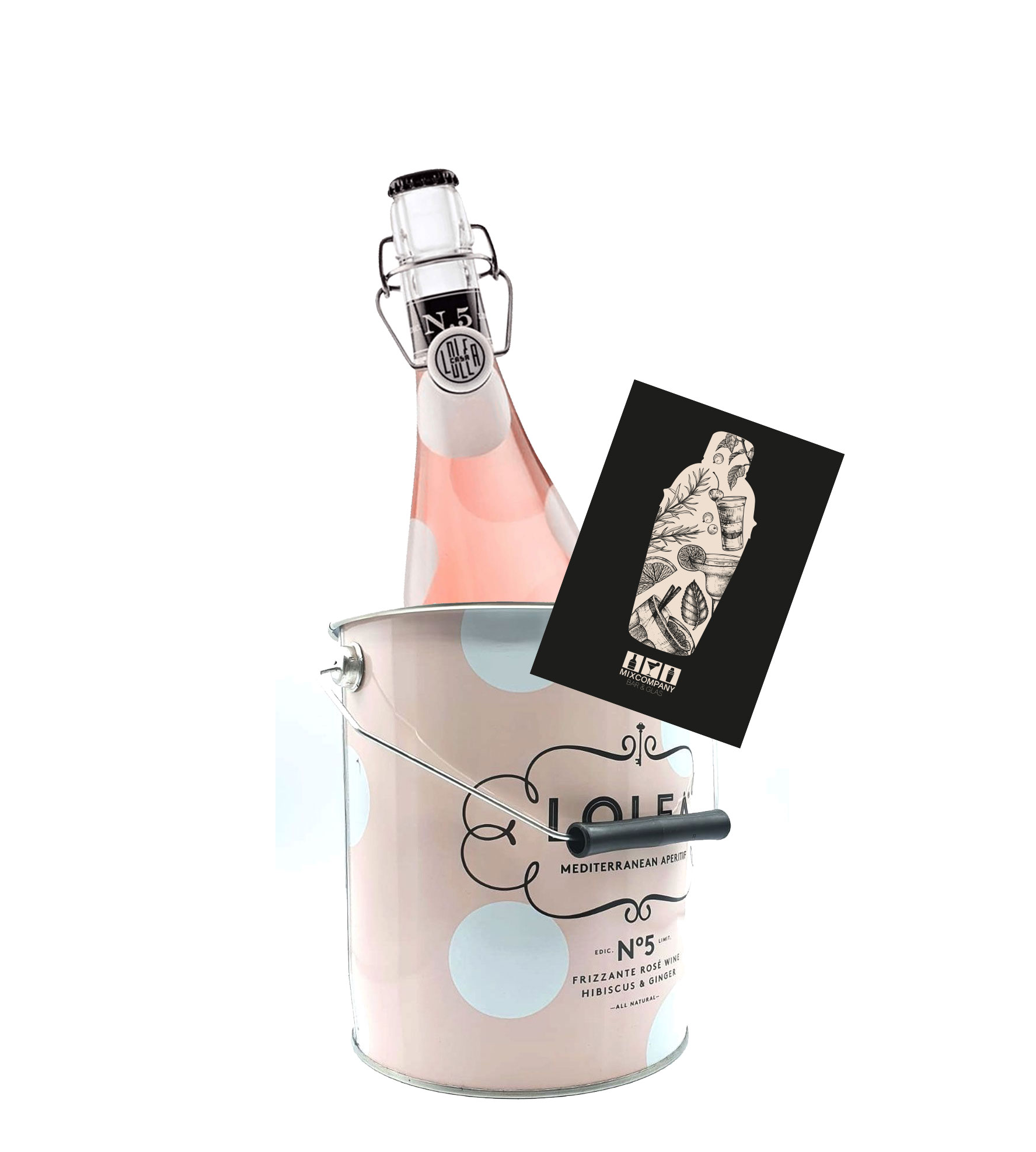 Lolea Set - Rosa Kühler / Eimer mit Henkel + Lolea Sangria N°5 ROSE 0,75L (8% Vol) Rosewein Sangria Garnacha- und Tempranillo Trauben- [Enthält Sulfite]