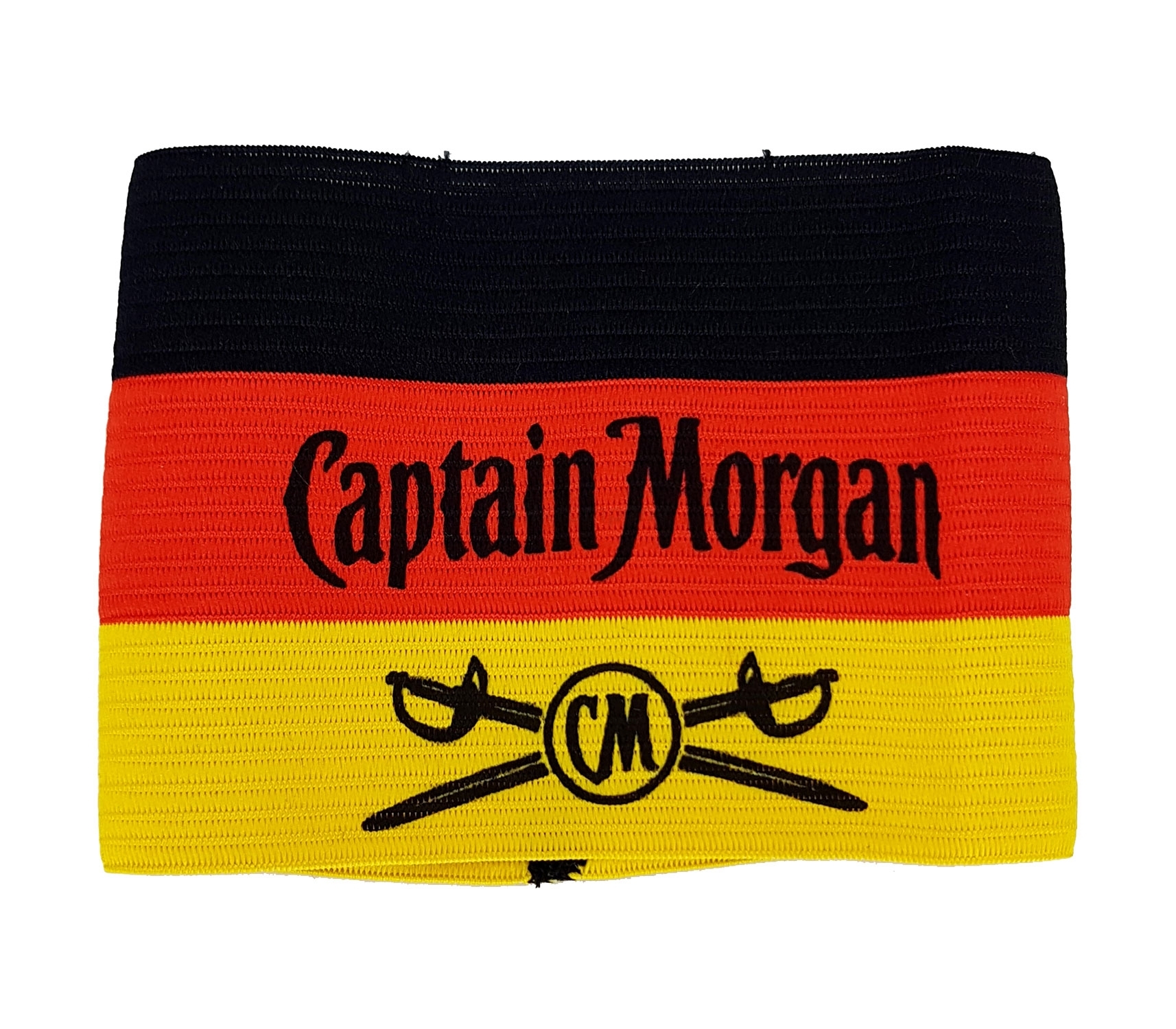 2x Captain Morgan WM EM Fußball Kapitänsband Armband Schweißband in schwarz,rot,gold Nationalmannschaft