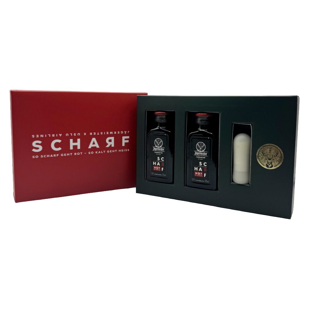 Jägermeister Limited Edition SCHARF x Uslu – 2x 0,04-l ( 33% Vol.) + Lippenstift im Gift-Set