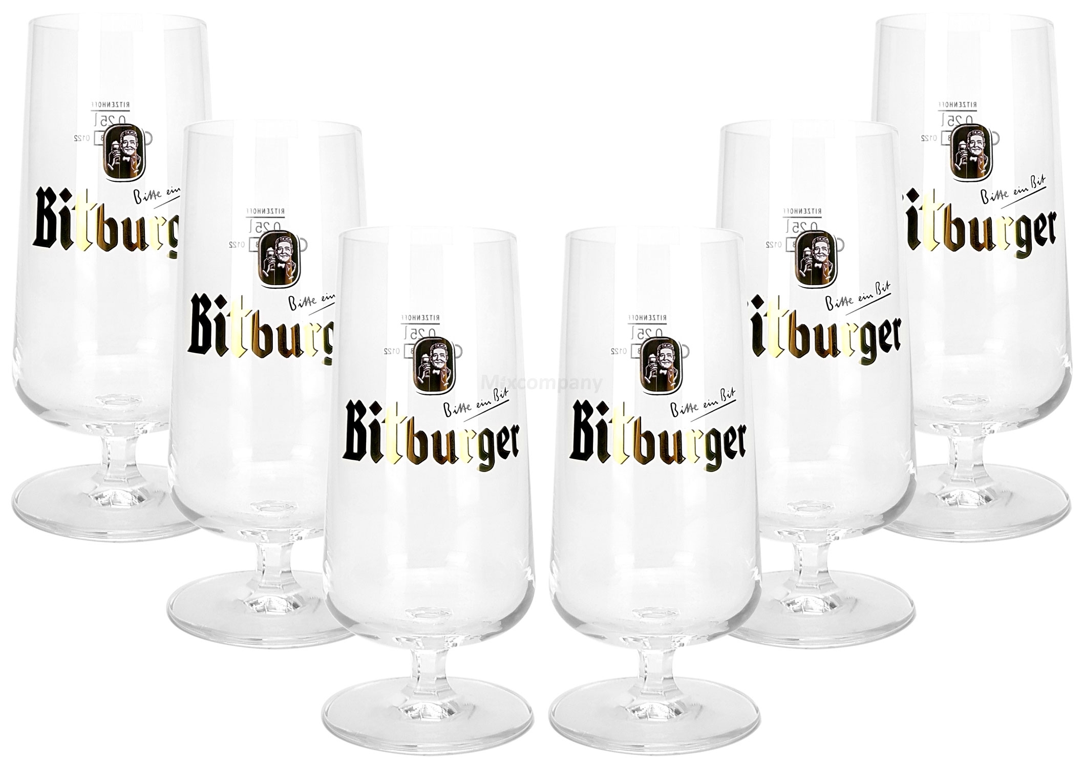 Bitburger Bierglas Kelch Bier Glas Gläser Set - 6x Bierkelche 0,25l geeicht