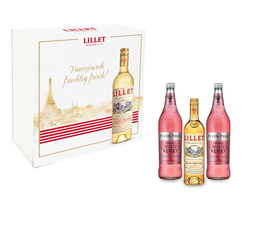 Lillet Wild Berry Set Geschenkbox - Lillet Blanc Aperitiv de France 750ml (17% Vol) + Fever Tree Premium Wild Berry 2x 0,75L inkl. Pfand MEHRWEG- [Enthält Sulfite]