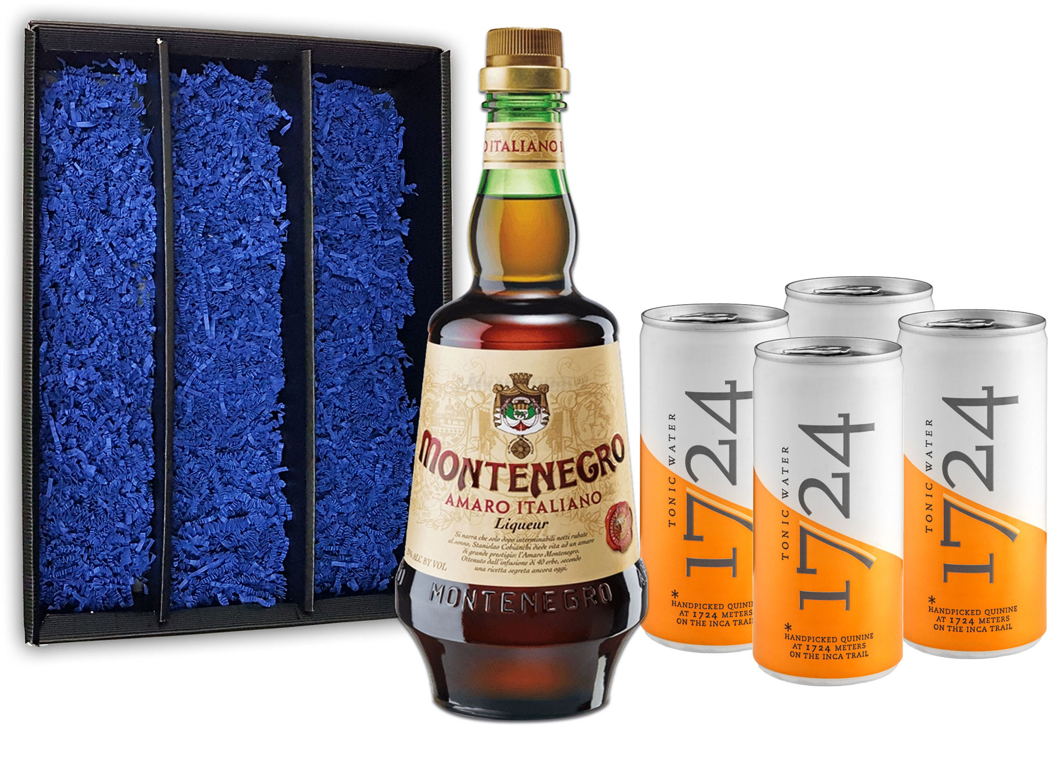 Montenegro & Tonic Geschenkset - Montenegro Amaro Italiano Likör 0,7L (23% Vol) + 4x 1724 Tonic Water 200ml inkl. Pfand EINWEG