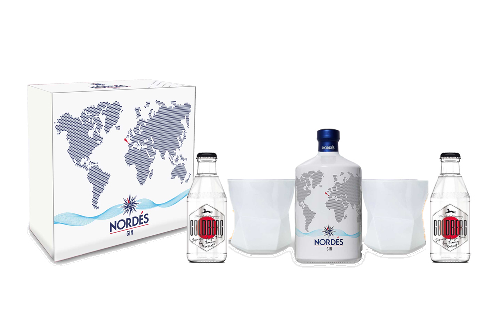 Nordes Atlantic Schuber Geschenkset Gin aus Galizien 0,7l (40% Vol) + 2x Gläser Tumbler weiss + 2x Goldberg Japanese Yuzu Tonic 200ml inkl. Pfand EINWEG -[Enthält Sulfite]