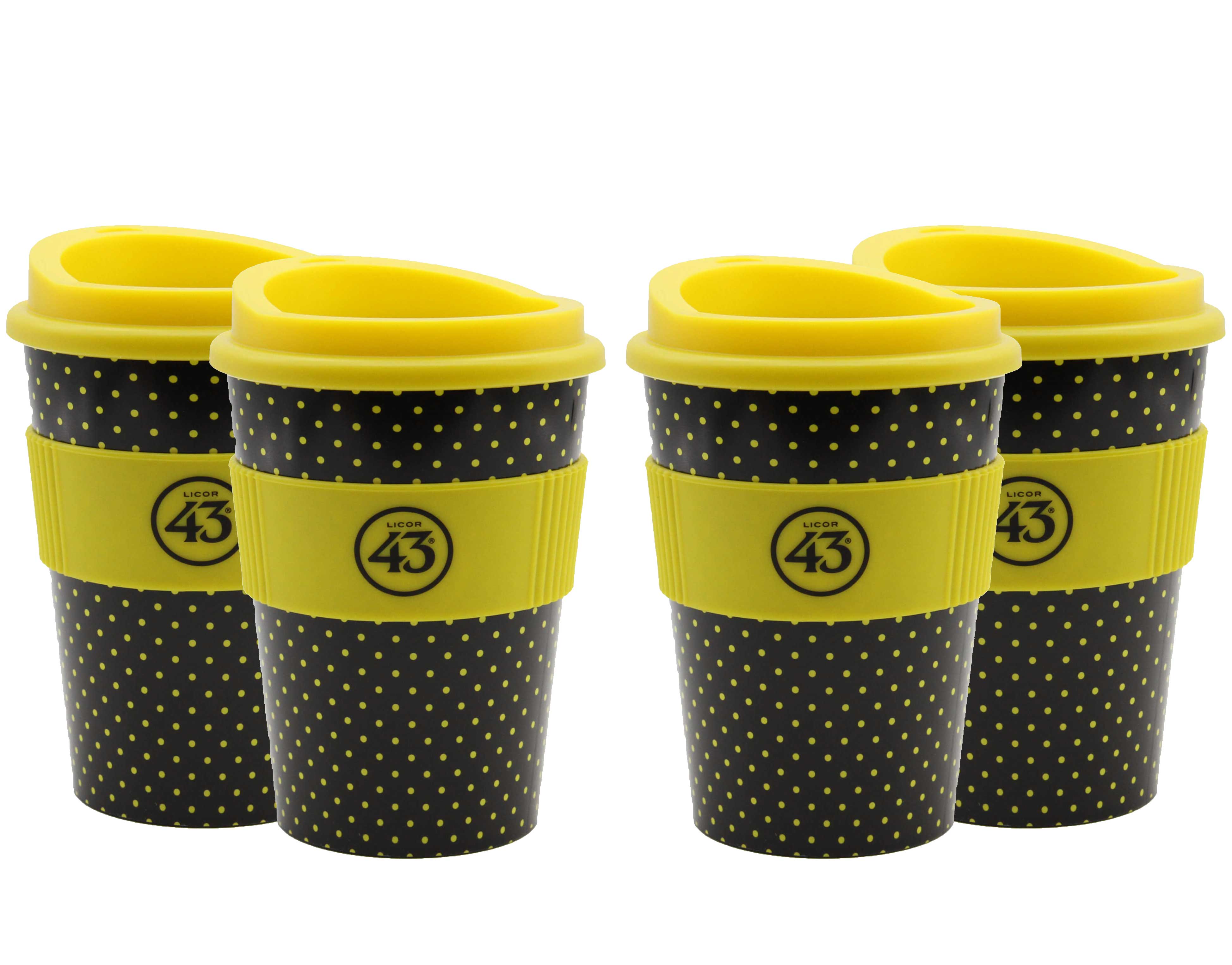 Licor 43 Kaffeebecher - 4er Set Trinkbecher Coffee to go mit Deckel Likör Liquor 43er