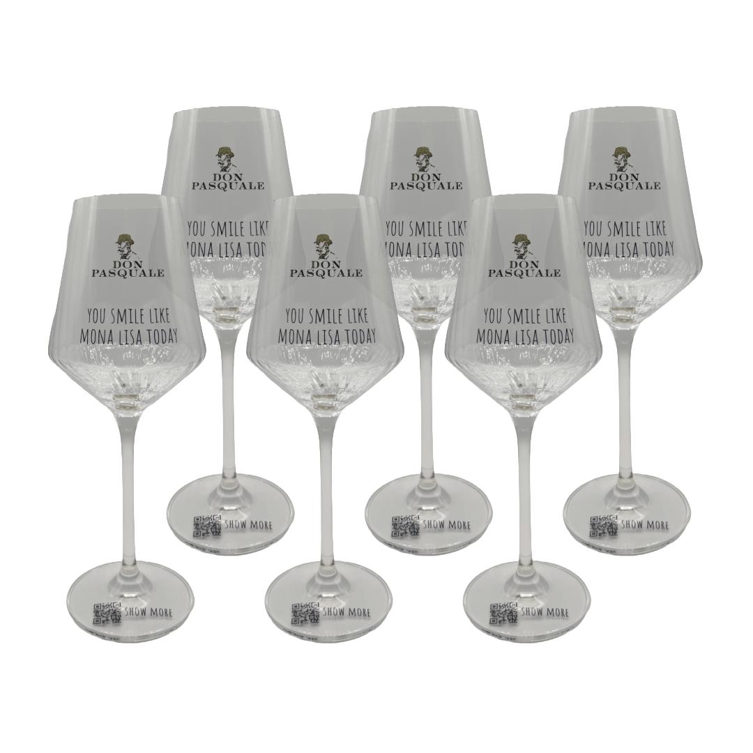 Don Pasquale Weingläser 6er-Set – stilvolle Gläser mit „Mona Lisa“-Spruch, perfekt für Tisch & Feier