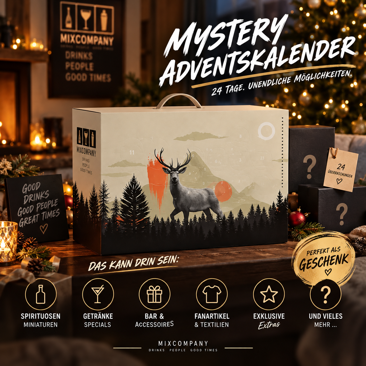 XXL Überraschungs-Adventskalender für Genießer & Entdecker – 24 hochwertige Spirituosen, Drinks & Accessoires | Limitierte Geschenkbox | XXL Überraschungs-Adventskalender