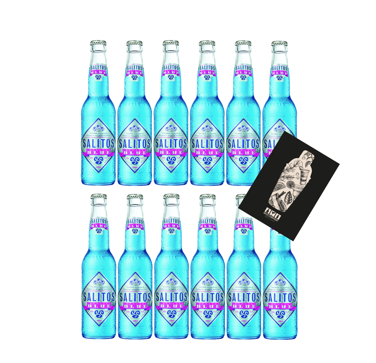 Salitos 12er Set Bier Salitos Blue Beer 12x 0,33L (5% Vol) inkl. Pfand MEHRWEG mit Mixcompany Grußkarte- [Enthält Sulfite]