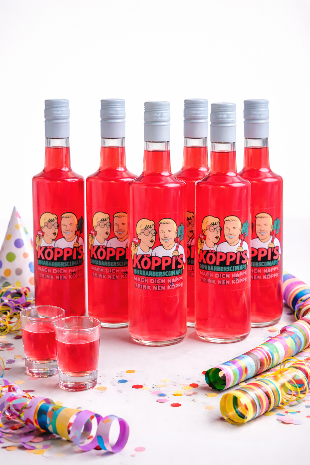 KÖPPIS Rhabarberschnaps 6er-Set – Rhabarber & Vanille Partyshot | 6 × 0,7 l | 15 % Vol. | Fruchtlikör mit >85 % Rhabarbernektar - [Enthält Sulfite]