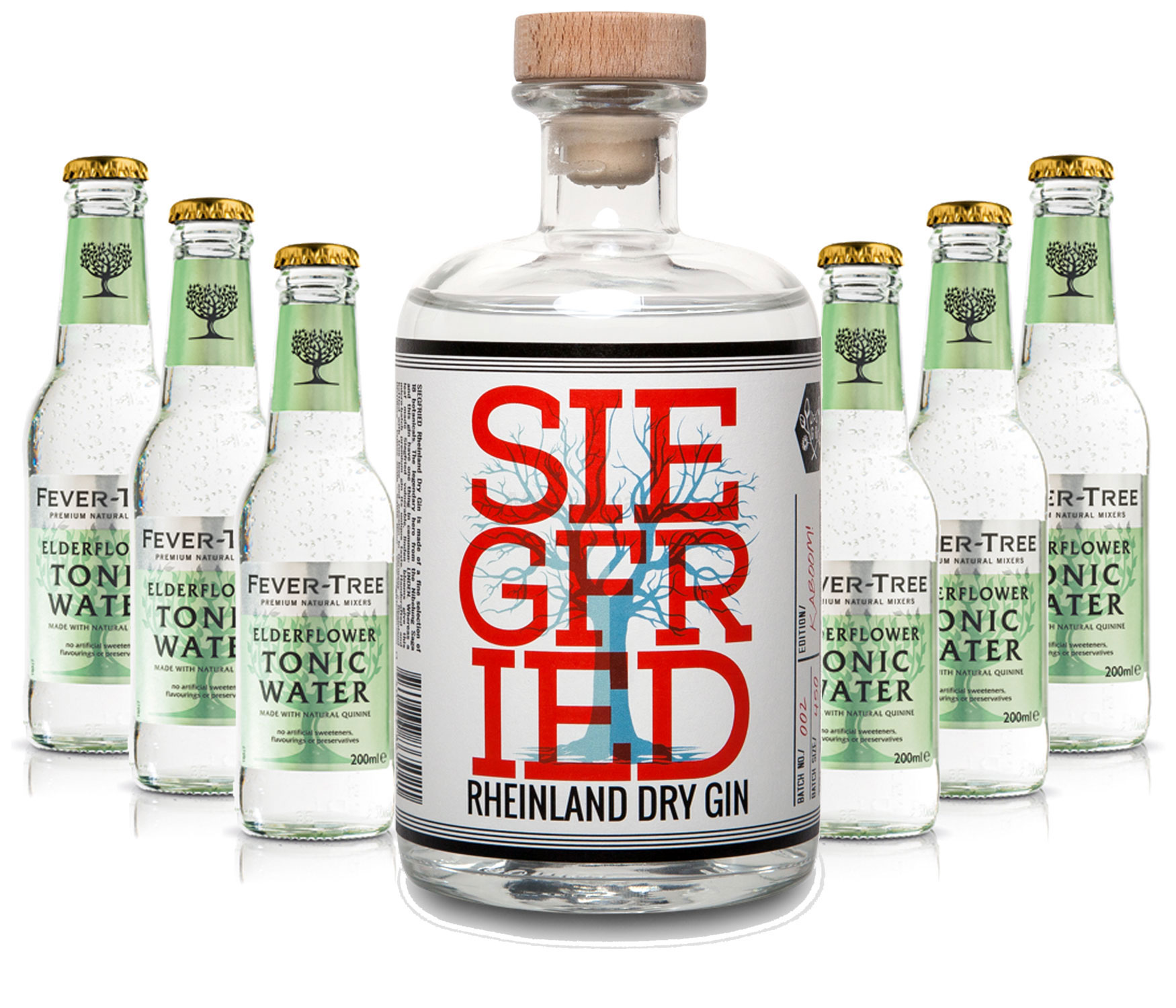 Gin Tonic Set - Siegfried Rheinland Gin 0,5l (41% Vol) + 6x Fever Tree Elderflower Tonic Water 200ml inkl. Pfand MEHRWEG