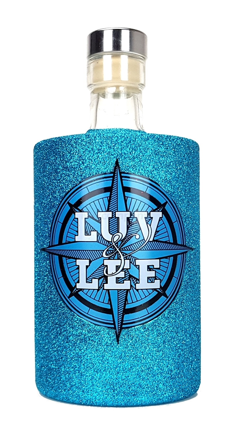 Luv & Lee Hanseatic Dry Gin aus Hamburg 0,5l (43% Vol) - Bling Bling Glitzerflasche in blau
