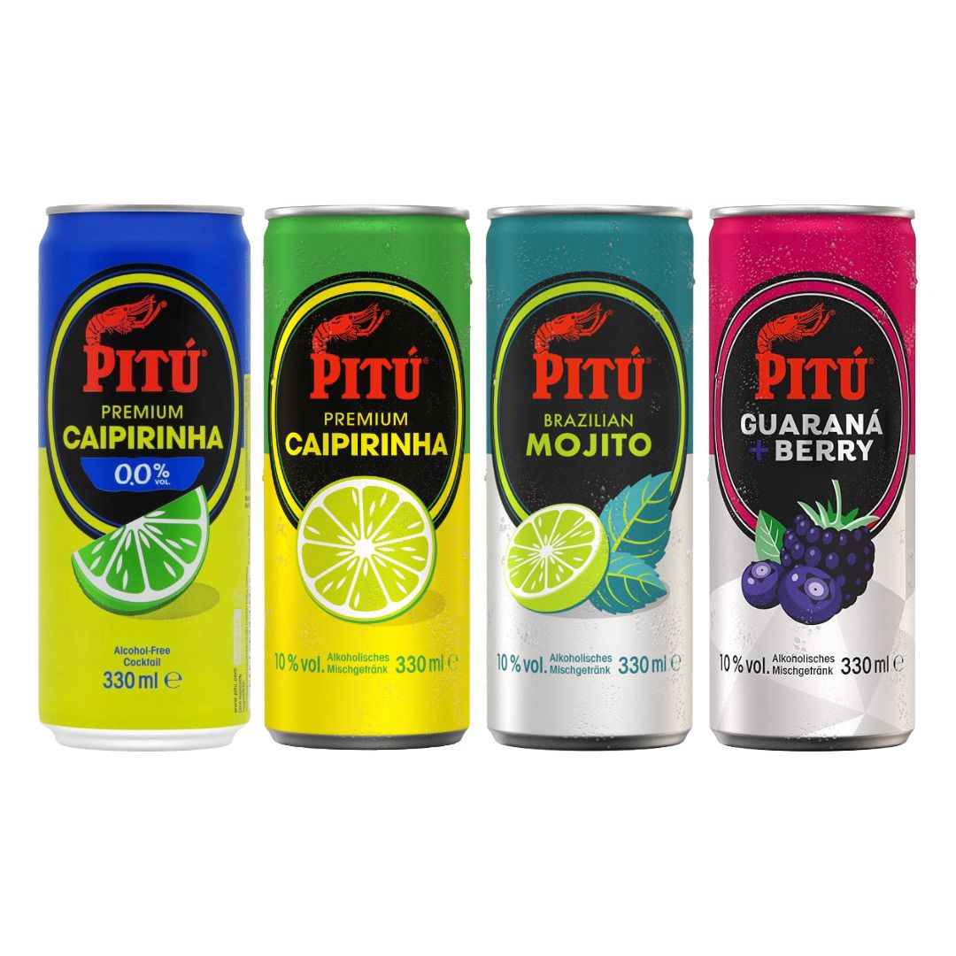 PITU Cocktail Tasting Set – 4x330 ml - Caipirinha, Mojito, Guaraná Berry & 0,0% Caipi - inkl. Pfand EINWEG