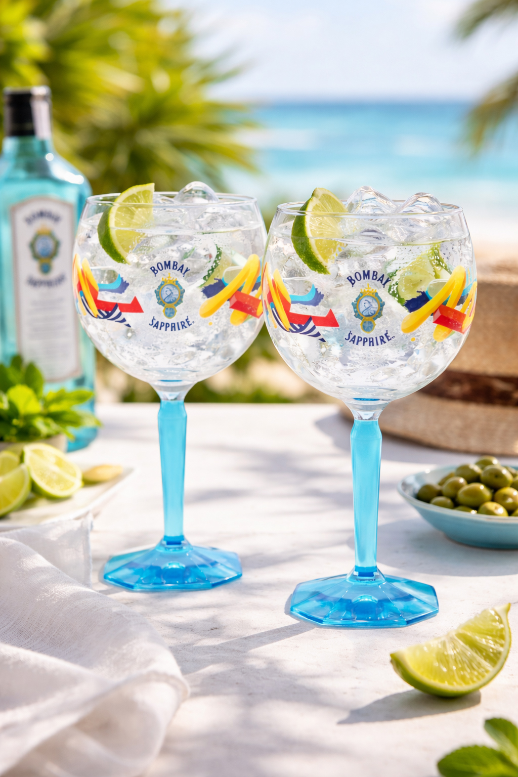 Bombay Sapphire Ballon Gläser 2er Set – Buntes Cocktail Glas mit Muster & eckigem Fuß | Original Gin Tonic Glas