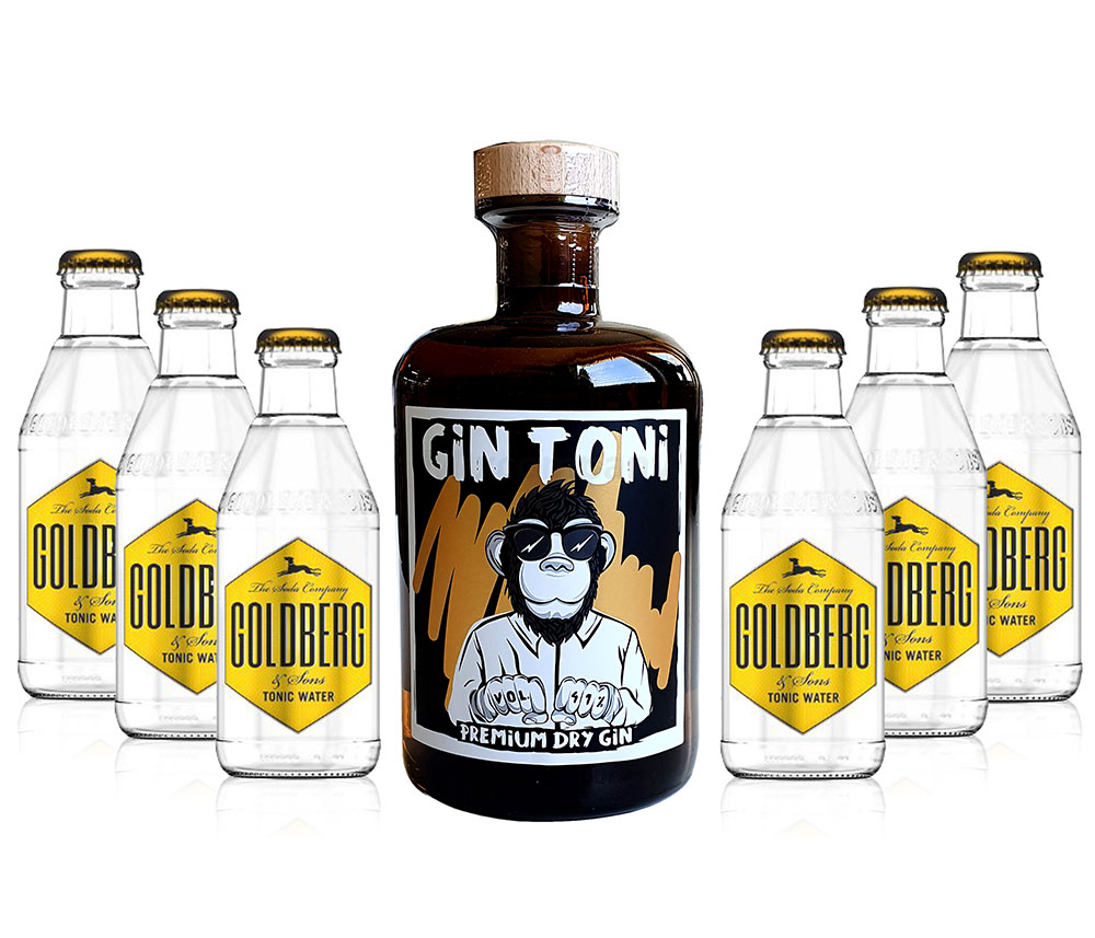 Gin Tonic Set - Gin Toni Premium Dry Gin 0,5l (41% Vol) + 6x Goldberg Tonic Water 200ml inkl. Pfand MEHRWEG -[Enthält Sulfite]