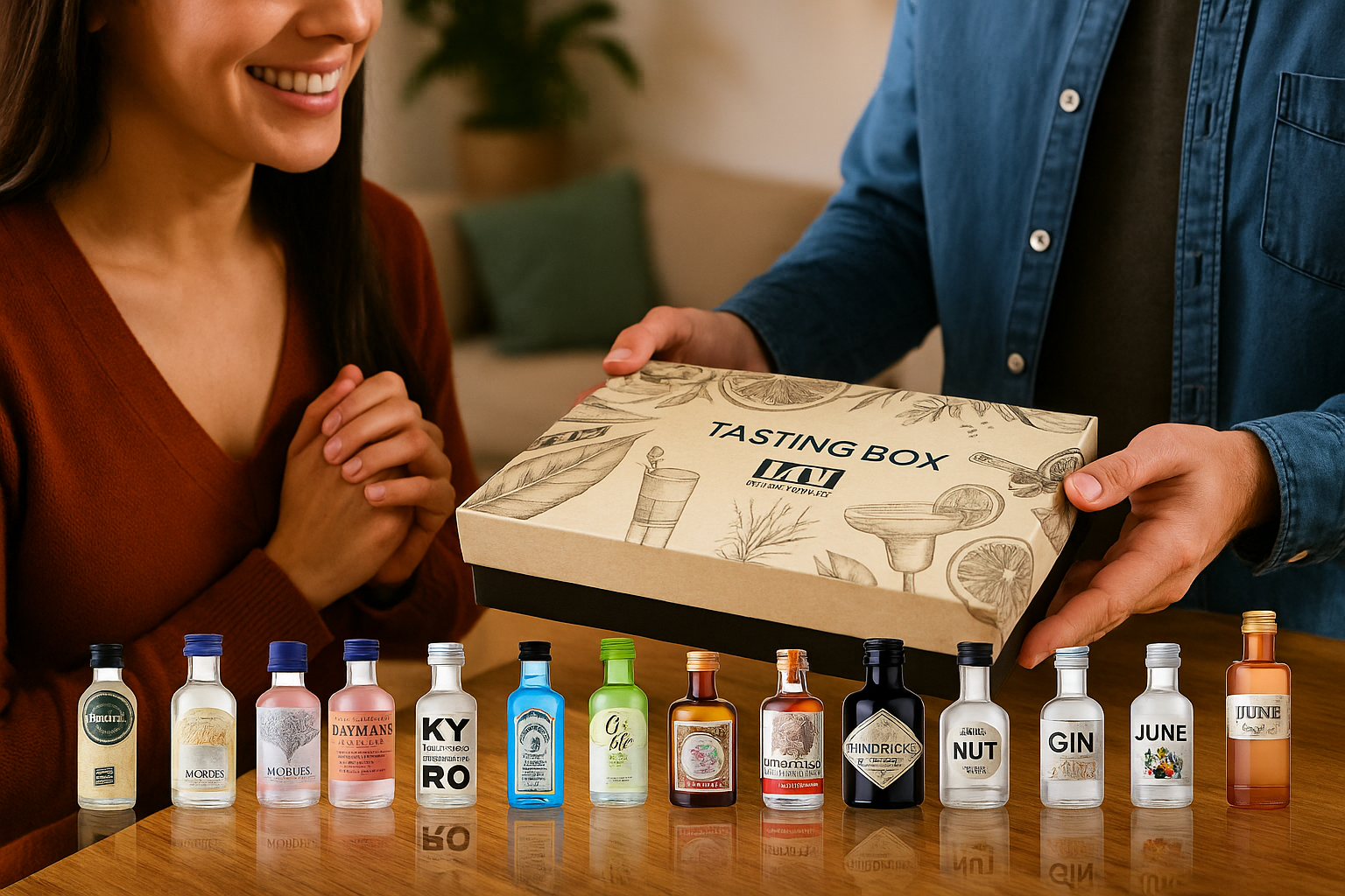 Gin 12er Tasting Box - 12x Gin Miniaturen Probierset Geschenk Set - Nordes Atlantic (40% Vol), Friedrichs, Kyrö, Haymans, G-Vine, Bombay, Monkey 47, NUT, Hendricks, June, The Bonner, Elephant Gin 