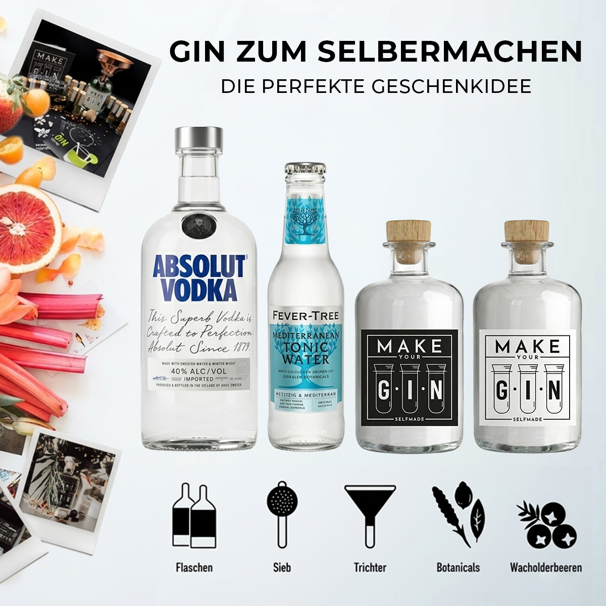 Make Your Gin Geschenkset Weiss mit Absolut Vodka & Fever-Tree Tonic Water