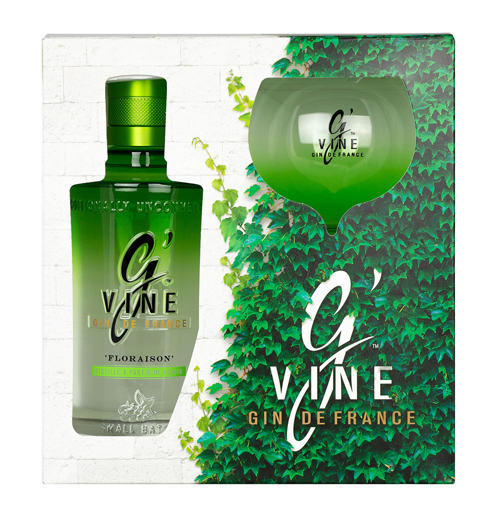 GVine Geschenkset - G-Vine Floraison Gin 0,7l (40% Vol) mit GVine Ballonglas / Stilglas- [Enthält Sulfite]