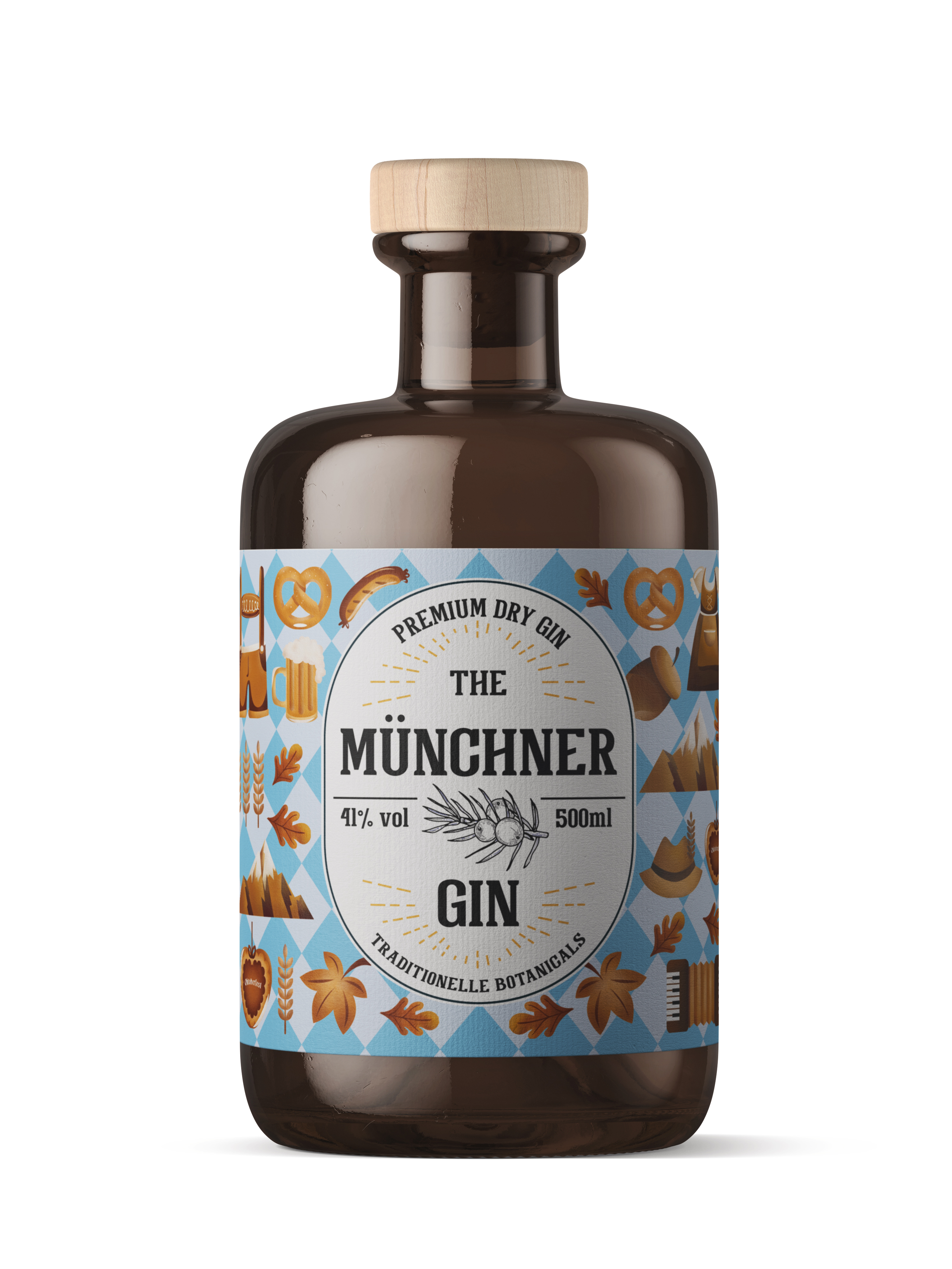 The Münchner Premium Dry Gin 0,5l (41% Vol.) - Premium Dry Gin München - genieße (D)eine Stadt- [Enthält Sulfite]