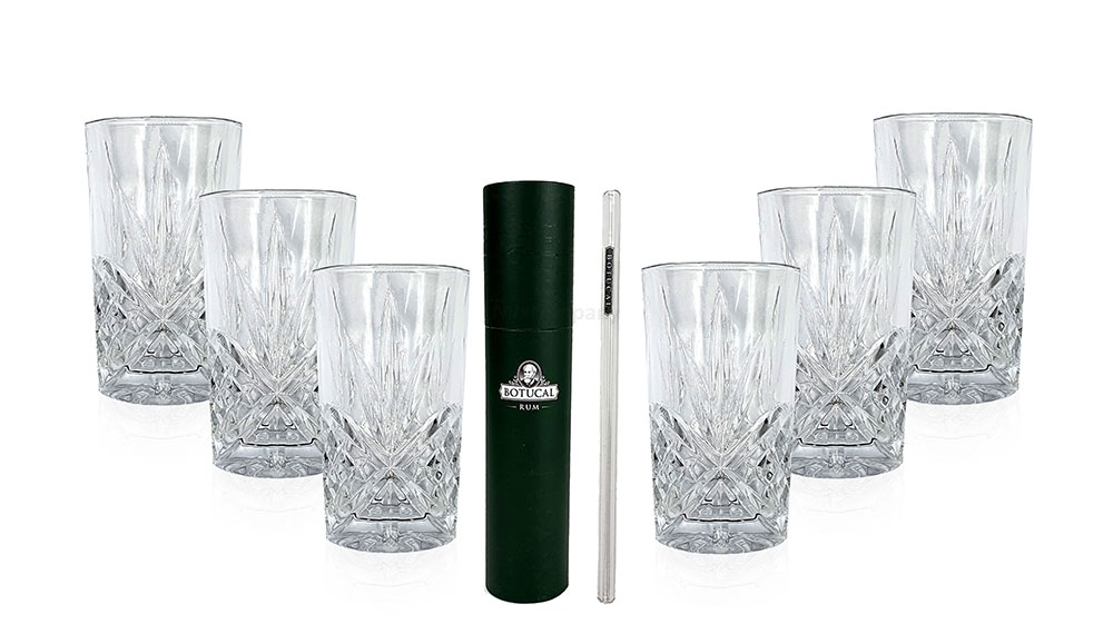 Longdrinkglas in Kristall Optik - 6er Set Gläser + 20 Stk. Botucal Glashalm / Strohhalm - Umweltfreundlich