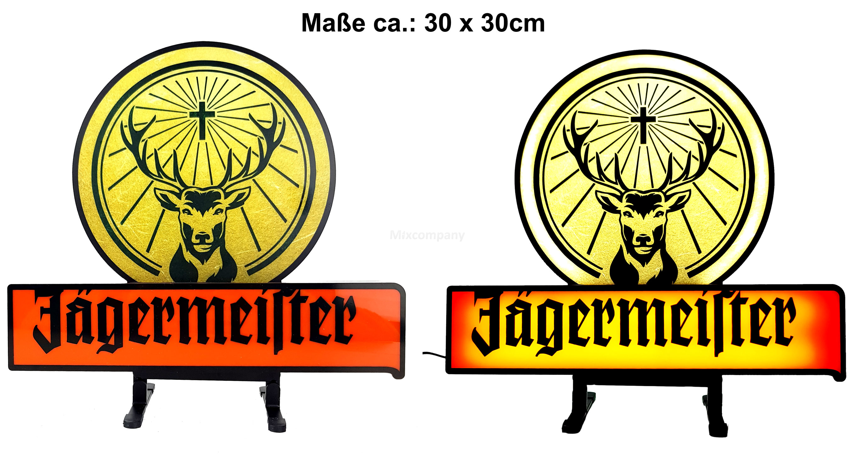 Jägermeister Leuchtschild Werbeschild Werbetafel Leuchtreklame LED Beleuchtet mit Netzteil - ca. 30 x 30cm