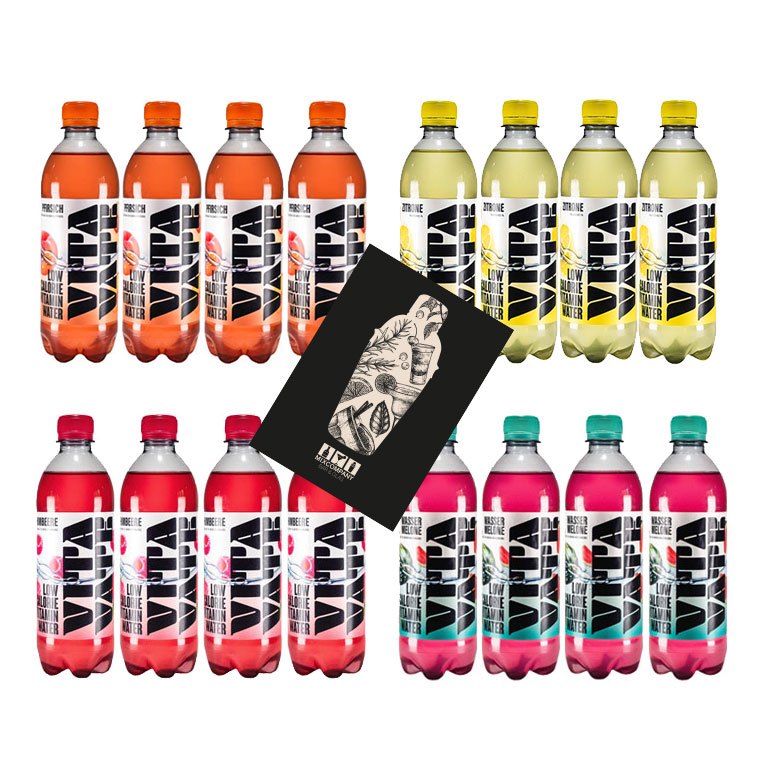 Vitavate von Elias Sidney Niklas den Twitch Streamern - 16er Probierset tasting 4x pro Sorte - Himbeere + Wassermelone + Zitrone + Pfirsich je 0,5L inkl. Pfand MEHRWEG 