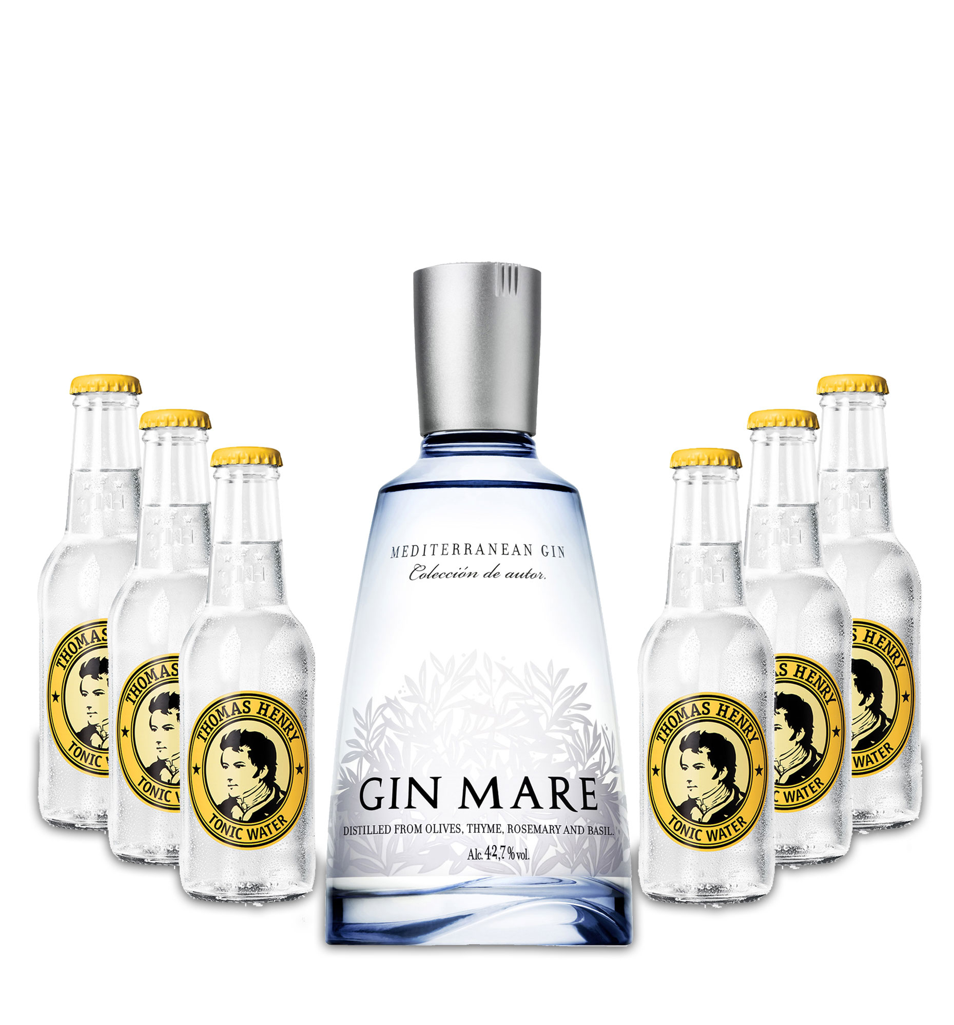 Gin Mare Gin Tonic Set - Gin Mare Gin 0,7l 700ml (42,7% Vol) + 6 Thomas Henry Tonic Water 200ml - Inkl. Pfand MEHRWEG