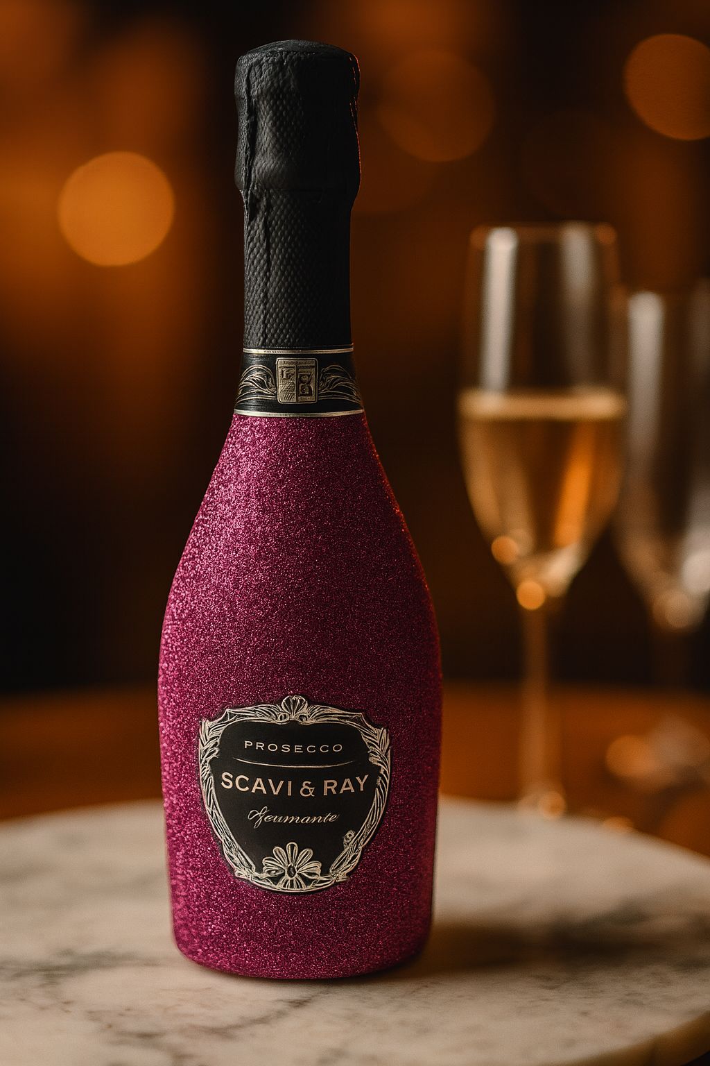 Scavi & Ray Prosecco Spumante Pink Glitter Edition 0,75L – 11% Vol. – Exklusive Glitzerflasche in Rubin-Pink- [Enthält Sulfite]