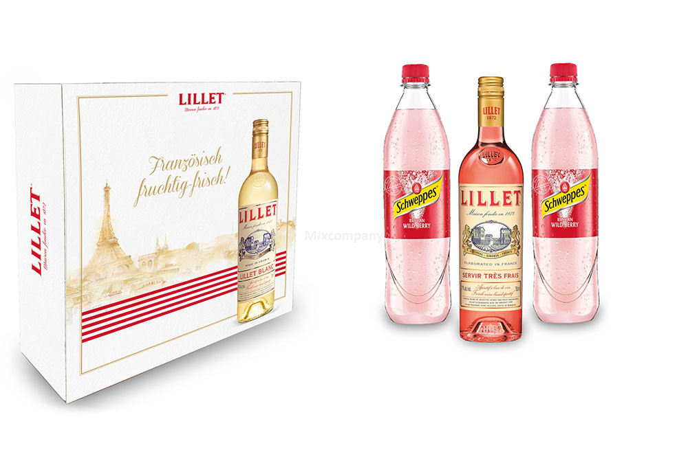Lillet Set / Geschenkset - Lillet Rose Aperitiv de France 750ml (17% Vol) + 2 Schweppes Wild berry 1L - Inkl. Pfand MEHRWEG