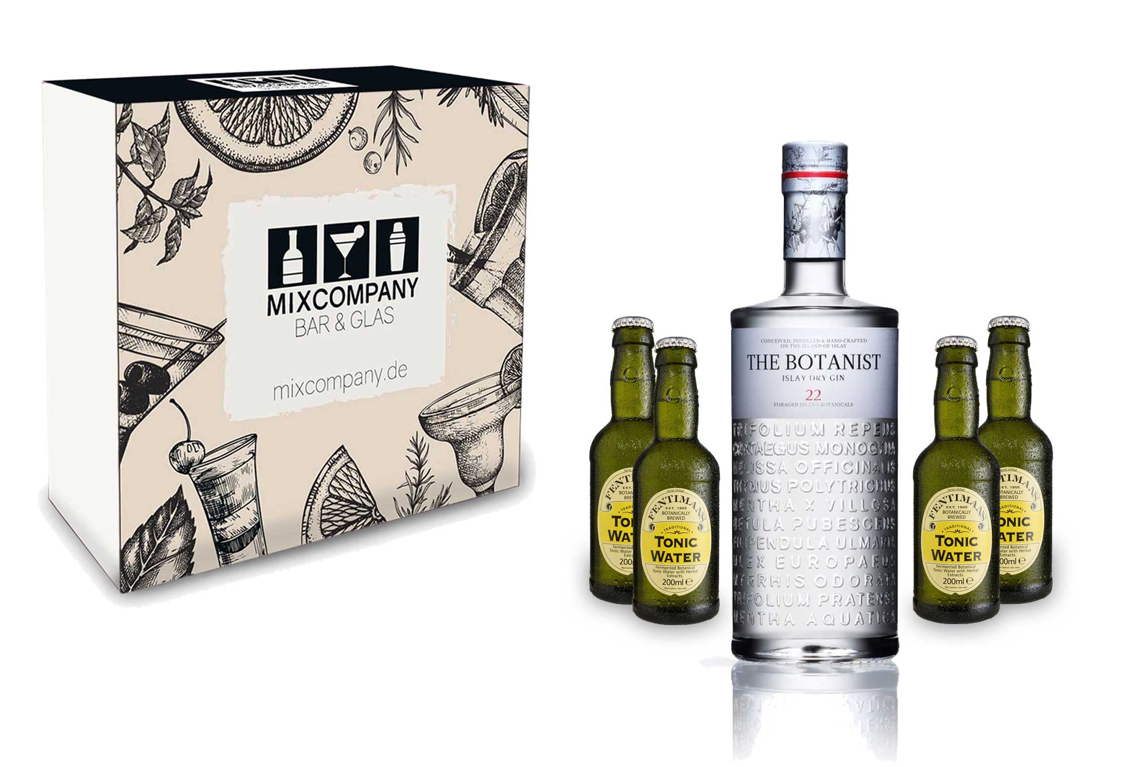 Gin Tonic Geschenkset - The Botanist Islay Dry Gin 0,7l 700ml (46% Vol) + 4x Fentimans Tonic Water 200ml inkl. Pfand MEHRWEG + Geschenkverpackung