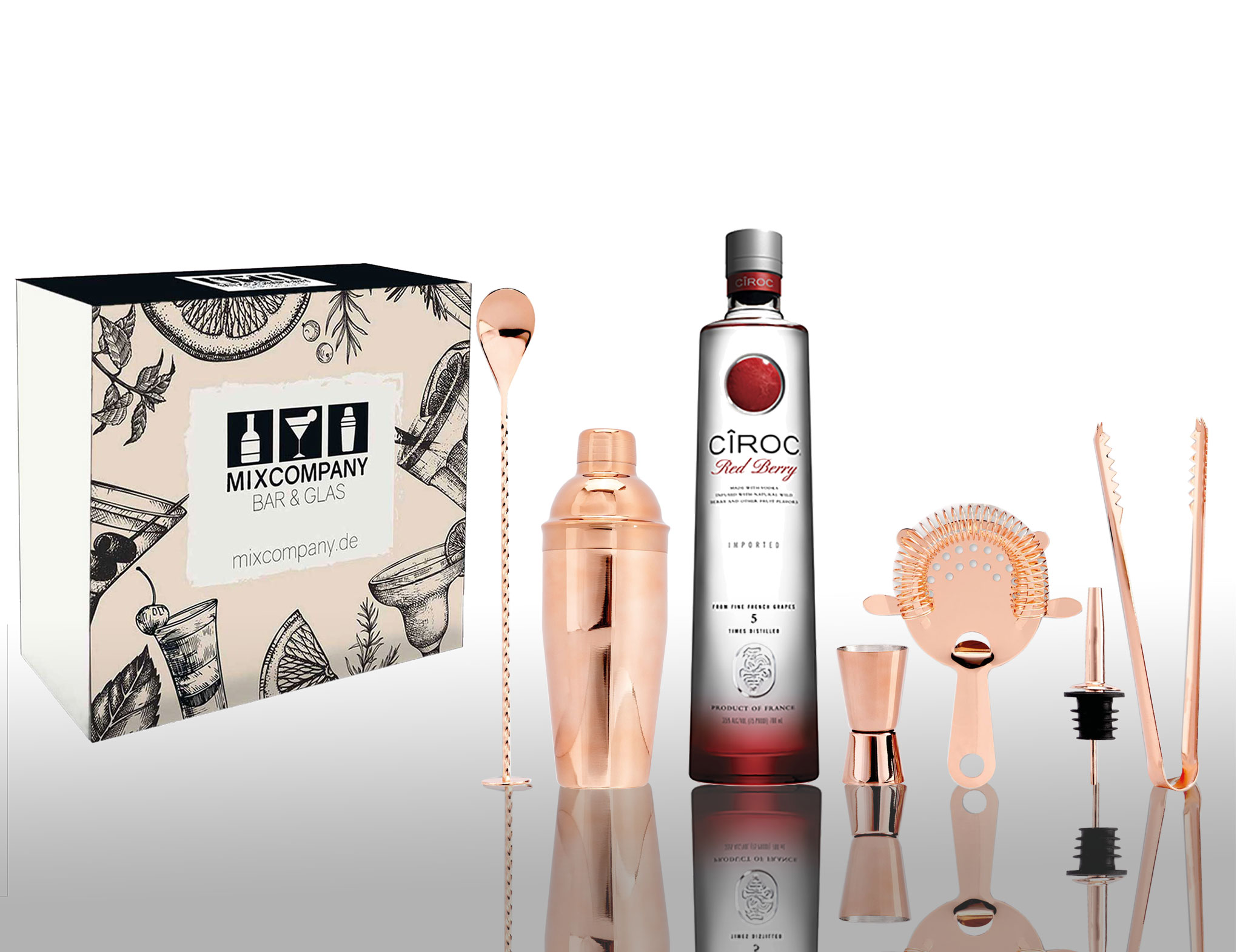 Ciroc Geschenkset Vodka Red Berry 0,7L (37,5% Vol) mit 6 teiligem Barset von P Diddy / Sean Combs Erdbeere Himbeere- [Enthält Sulfite]