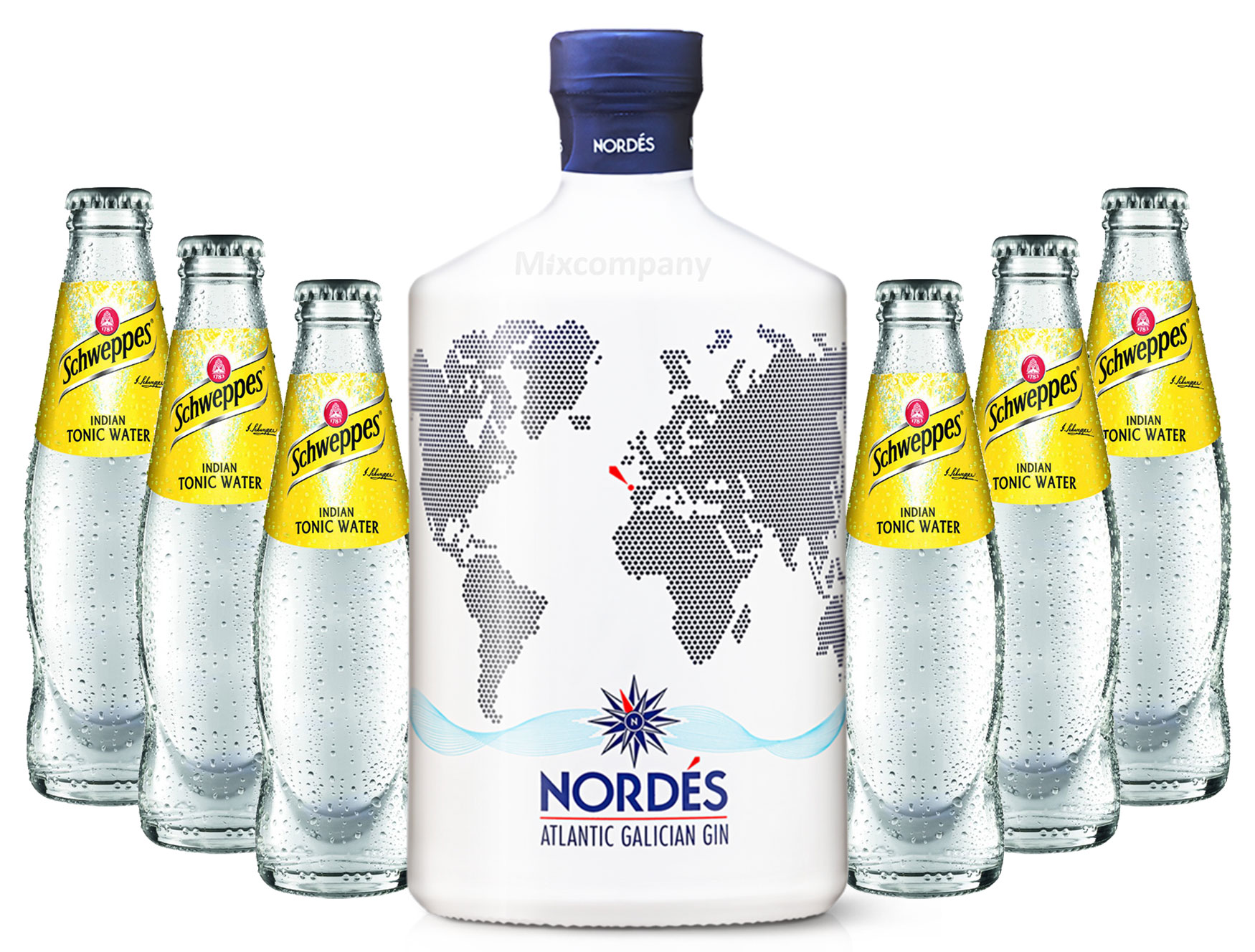 Nordes Atlantic Galician Gin aus Galizien 0,7l (40% Vol) + 6x Schweppes Indian Tonic Water 0,2l MEHRWEG inkl. Pfand- [Enthält Sulfite]