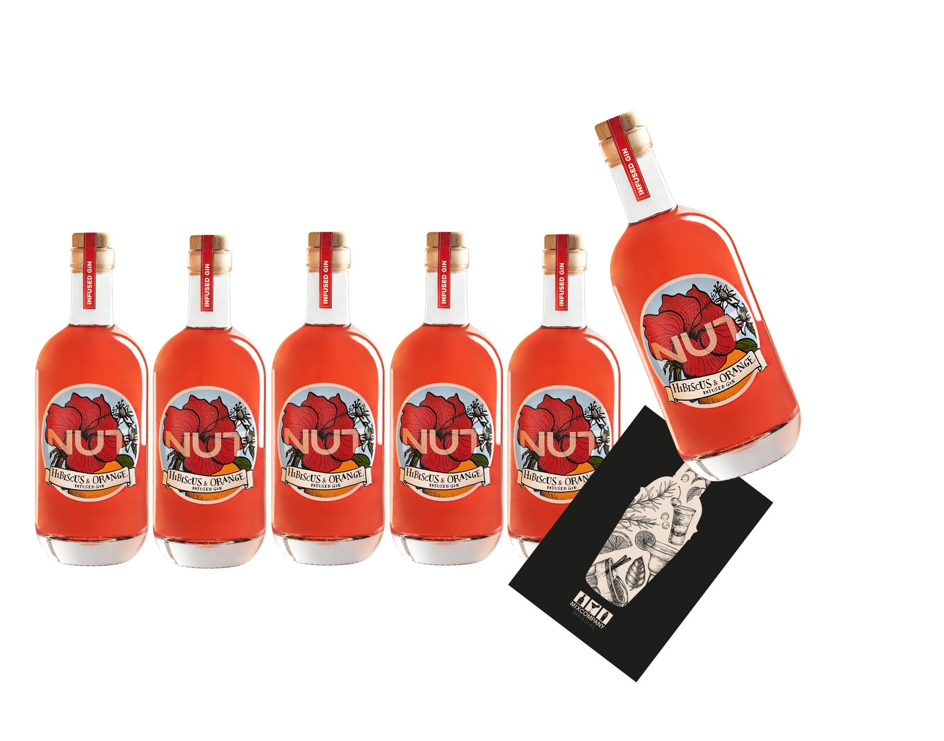 NUT 5+1 Aktion 6er Set Infused Gin Hibiscus Orange 6x 0,7L (40% Vol) 5 kaufen, 1 Flasche GRATIS erhalten - Hibiskus Orange Gin NUT Distillery- [Enthält Sulfite]