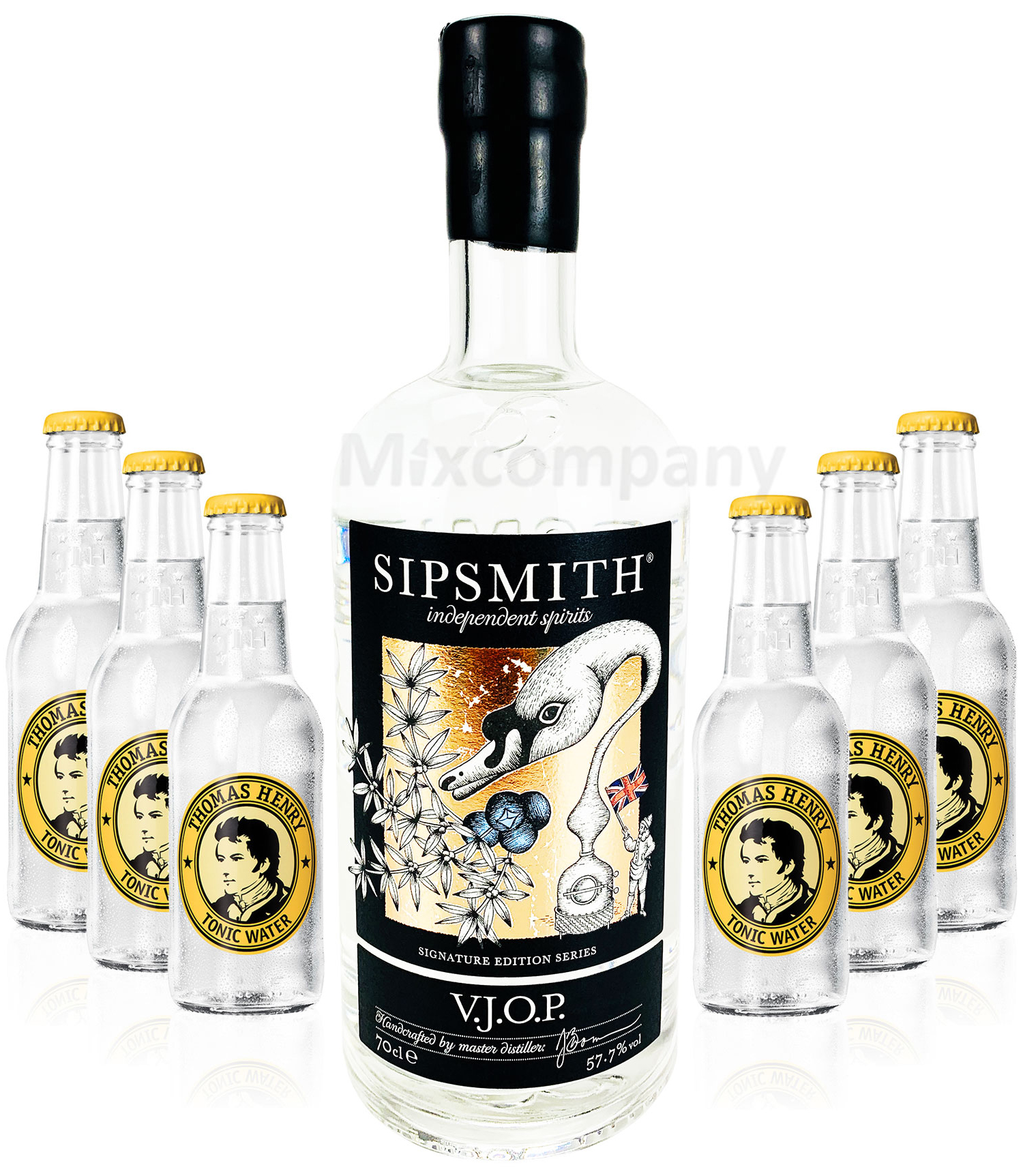 Sipsmith V.J.O.P. Gin 0,7l (57,7% Vol) + 6x Thomas Henry Tonic Water 0,2l MEHRWEG Bar Longdrink Cocktail Sammlung Gin Tonic inkl. PFAND- [Enthält Sulfite]