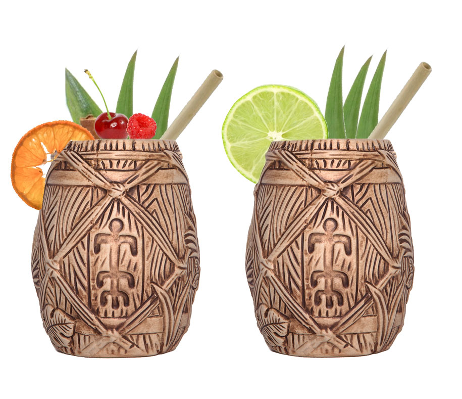 Plantation Rum 2er Set Tiki Mugs - 2x Tiki Becher Tonbecher für Rumtrinker Cocktailglas tropisches Design