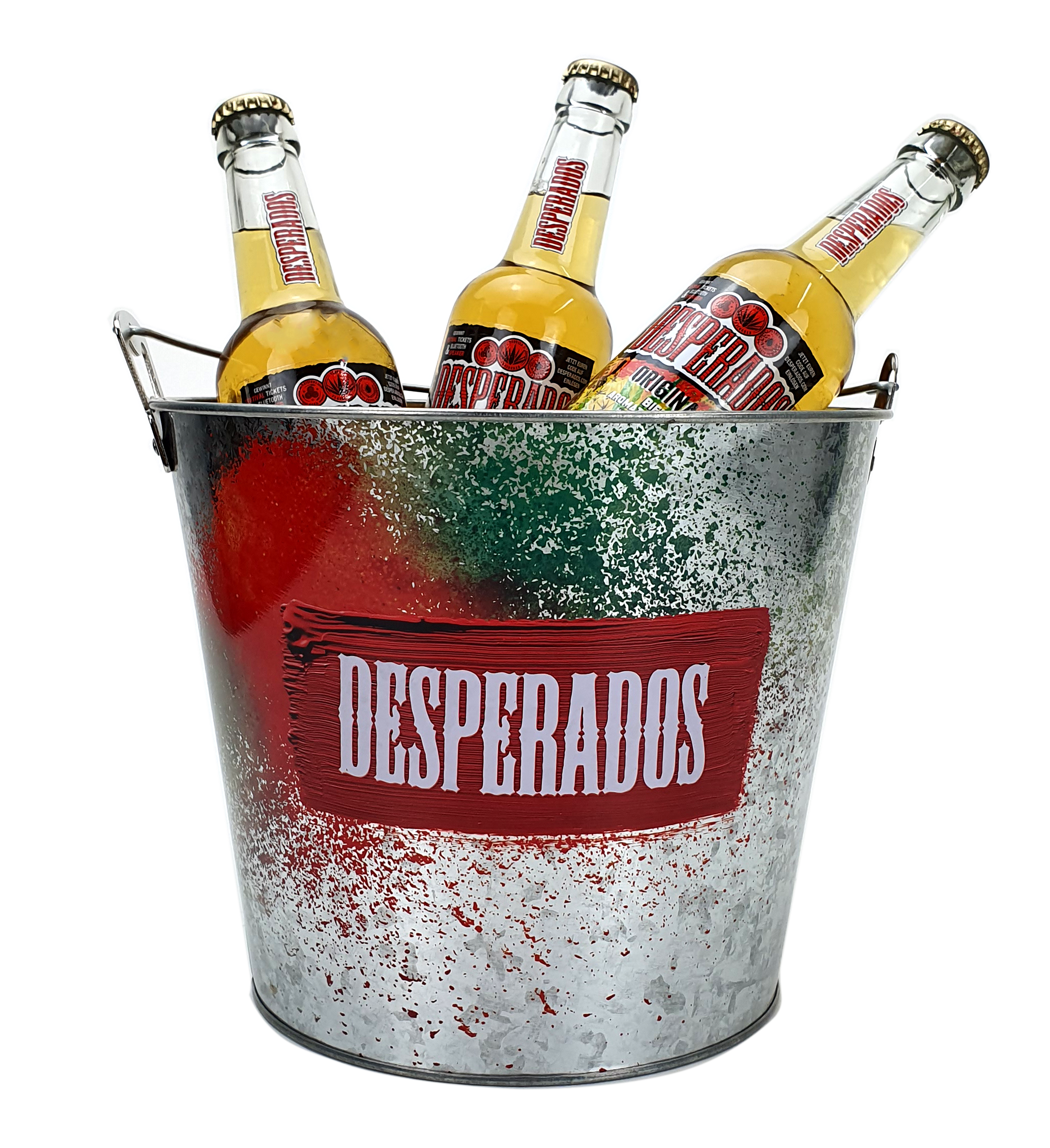 Desperados Flaschen-Kühler , 3x Desperados Flasche 0,33L (5,9% Vol) + Flaschenkühler / Eisbox / Kübel- [Enthält Sulfite]