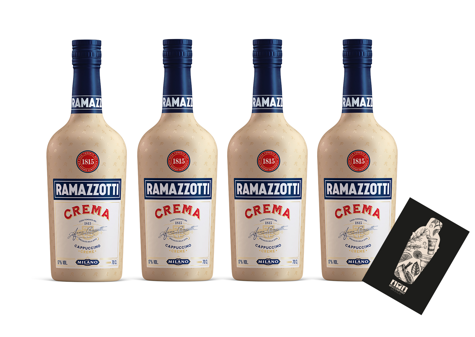 Ramazzotti 4er Set Crema 1815 Cappuccino Creme 0,7L (17% vol) Cappuccino Likör aus Italien Milano - [Enthält Sulfite]