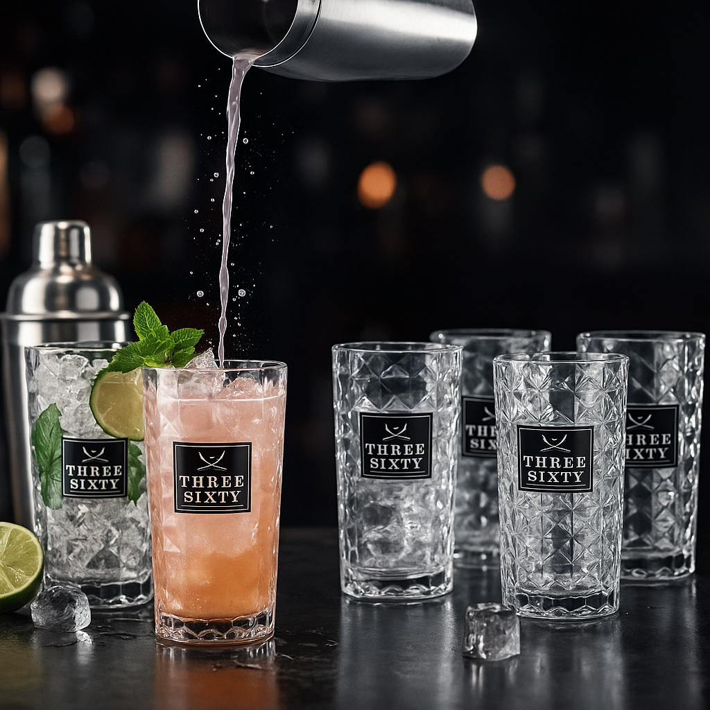 Three Sixty Vodka Longdrinkgläser 6er Set – 0,3 L geeicht | Diamond-Cut Design, Premium Cocktail- & Bar-Gläser