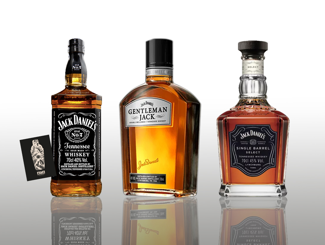 Jack Daniel's 3er-Set Jack Daniels Old No.7 Tennessee Whiskey 0,7L (40% vol.), Jack Daniel's Gentleman Jack Tennessee Whiskey 0,7L (40% vol.), Jack Daniels Single Barrel Select 0,7L (40% vol.)- [Enthält Sulfite]