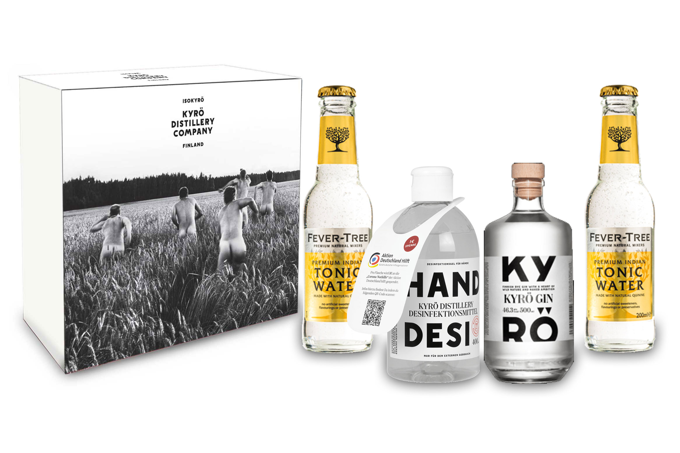 Kyrö Gin Schuber Geschenkset - Kyrö 0,5L (46,3% Vol) + Kyrö Hand Desi mit 2x Fever Tree Indian Tonic Water 0,2L inklusive Pfand MEHRWEG in Giftbox- [Enthält Sulfite]