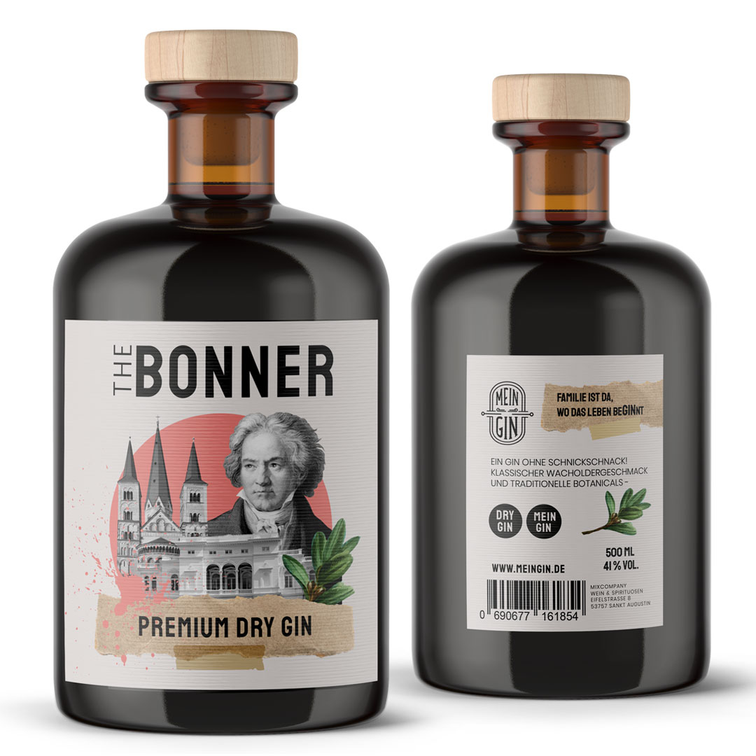 The Bonner Premium Dry Gin 0,5l (41% Vol.) - Premium Dry Gin aus Beethovens Heimat Bonn - [Enthält Sulfite]