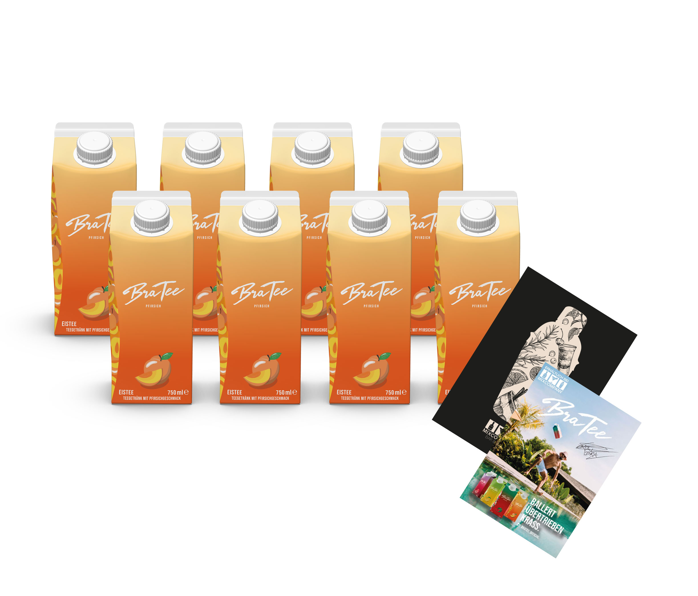 Capital BraTee MHD WARE 8er Set Eistee Pfirsich 8x 750ml Ice tea Peach + Autogrammkarte Mindesthaltbarkeit Überschritten