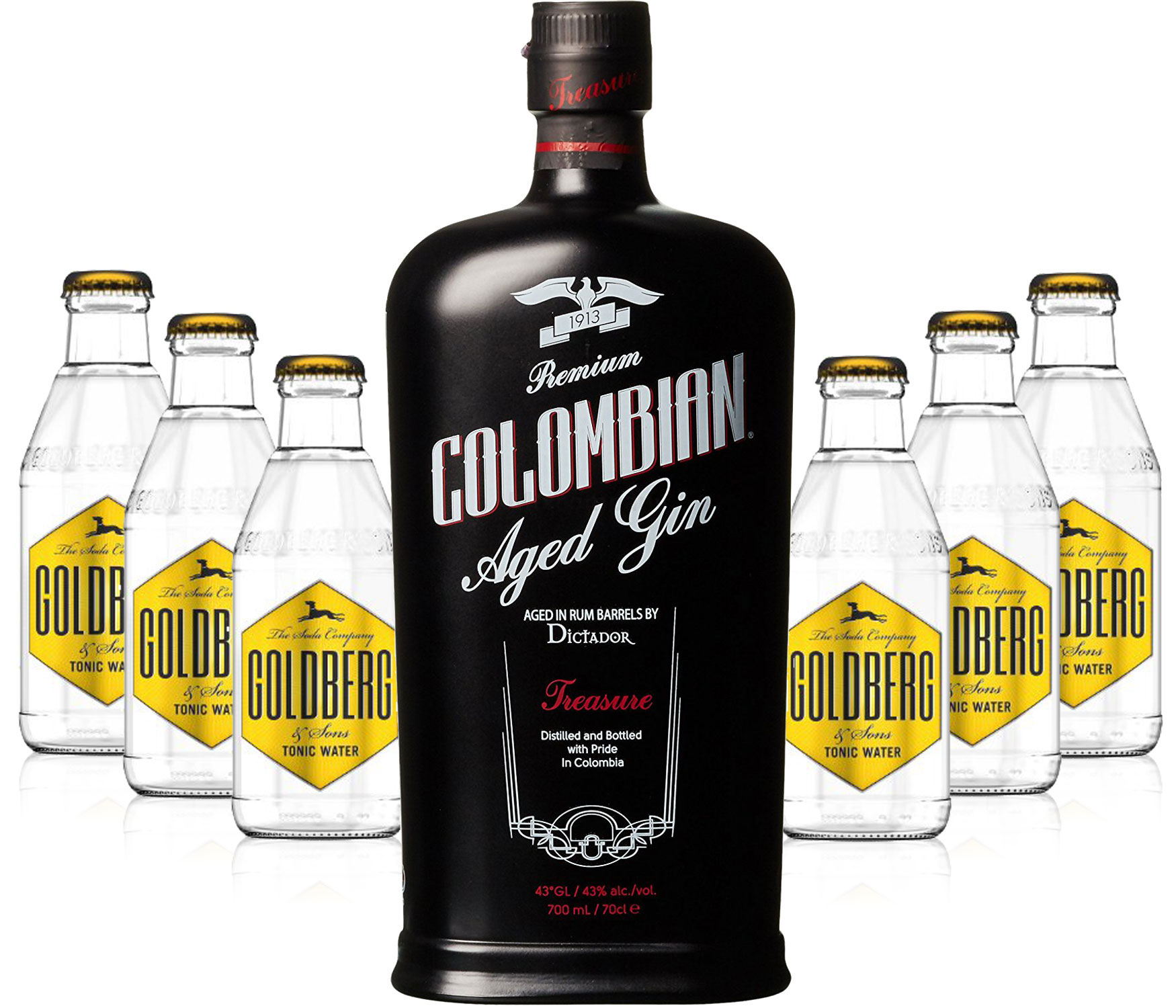 Gin Tonic Set - Dictador Colombian Aged Gin Black 0,7l 700ml (43% Vol) + 6x Goldberg Tonic Water 200ml inkl. Pfand MEHRWEG -[Enthält Sulfite]