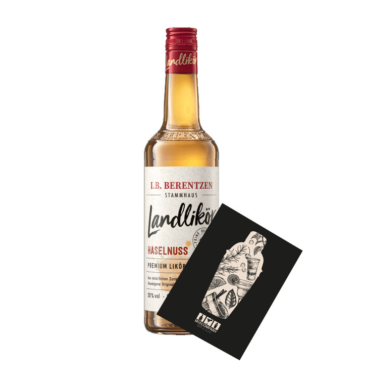 Berentzen Landlikör Haselnuss 0,7L (20% Vol) Premium Likör mit Mixcompany Grußkarte - [Enthält Sulfite]