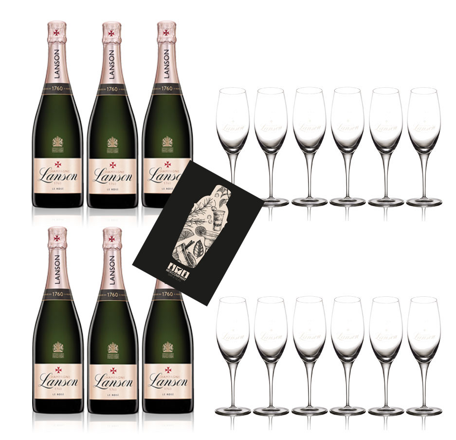 Lanson Rose Champagner Aktion - 6x Lanson champagne Le Rose 0,75L (12,5% Vol) kaufen + 12 Lanson Champagner Gläser Gratis erhalten- [Enthält Sulfite]