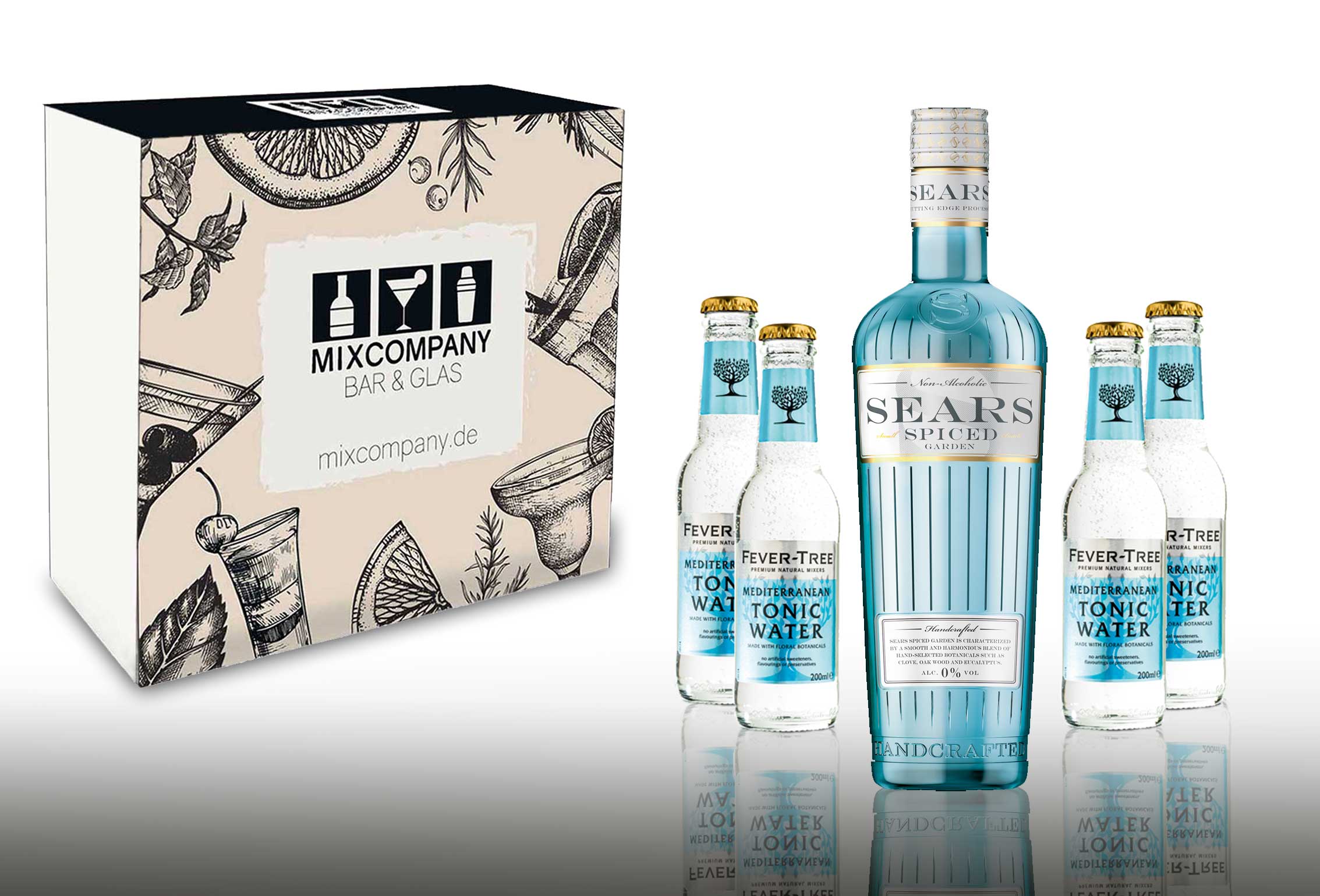 Sears Spiced Garden Geschenkset alkoholfreier Gin 0,7L + 4x Fever Tree Mediterranean 200ml inkl. Pfand MEHRWEG
