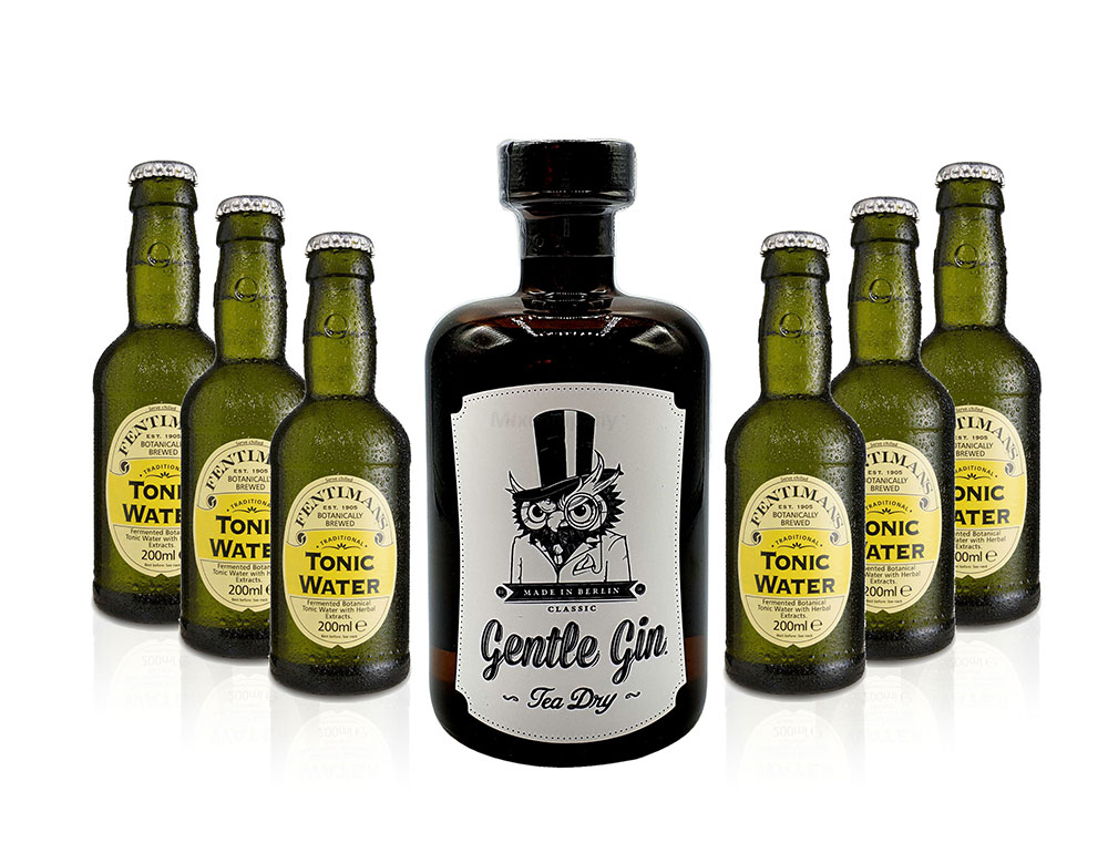 Gin Tonic Set - Gentle Gin Tea Dry 0,5l (47% Vol) + 6x Fentimans Tonic Water 200ml inkl. Pfand MEHRWEG -[Enthält Sulfite]