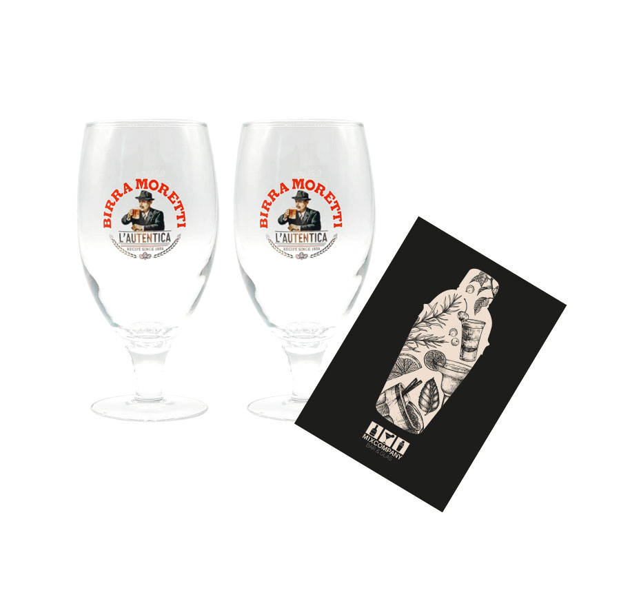 Birra Moretti 2er Set Bierglas 2x Glas Gläser Tulpe mit 0,2L Eichung