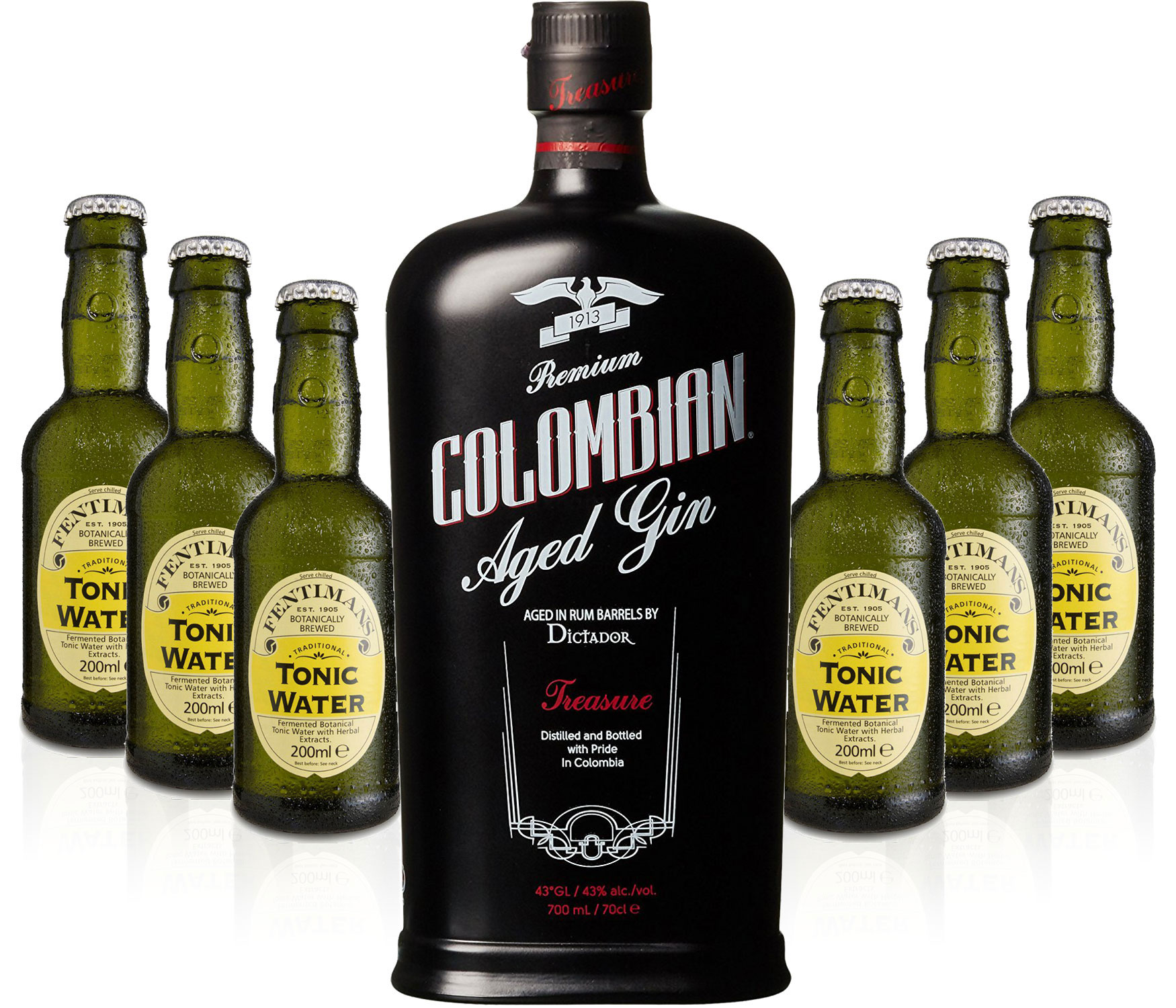 Gin Tonic Set - Dictador Colombian Aged Gin Black 0,7l 700ml (43% Vol) + 6x Fentimans Tonic Water 200ml inkl. Pfand MEHRWEG -[Enthält Sulfite]