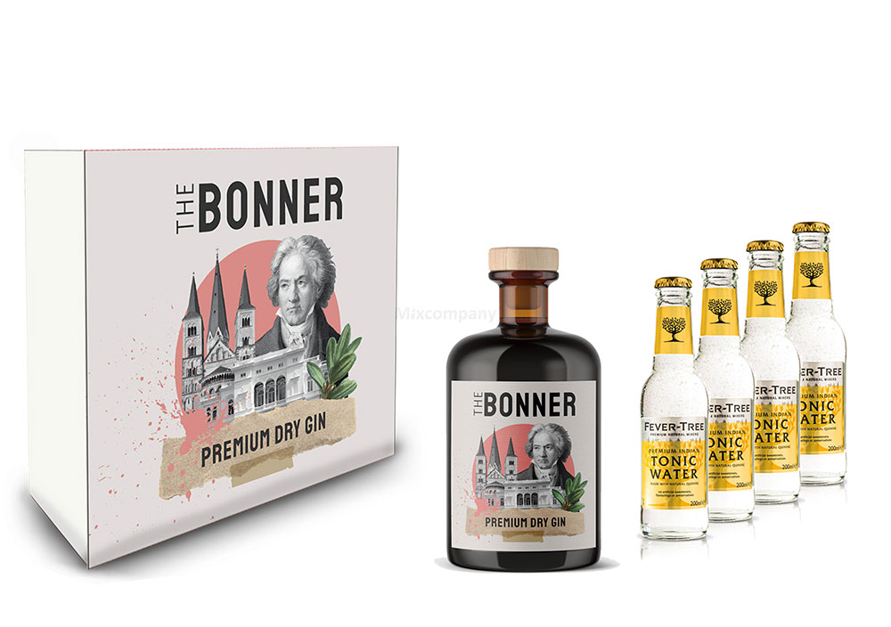 The Bonner Geschenkset - The Bonner Premium Dry Gin 0,5l (41% Vol) + 4x Fever-Tree Indian Tonic Water 200ml inkl. Pfand MEHRWEG- [Enthält Sulfite]
