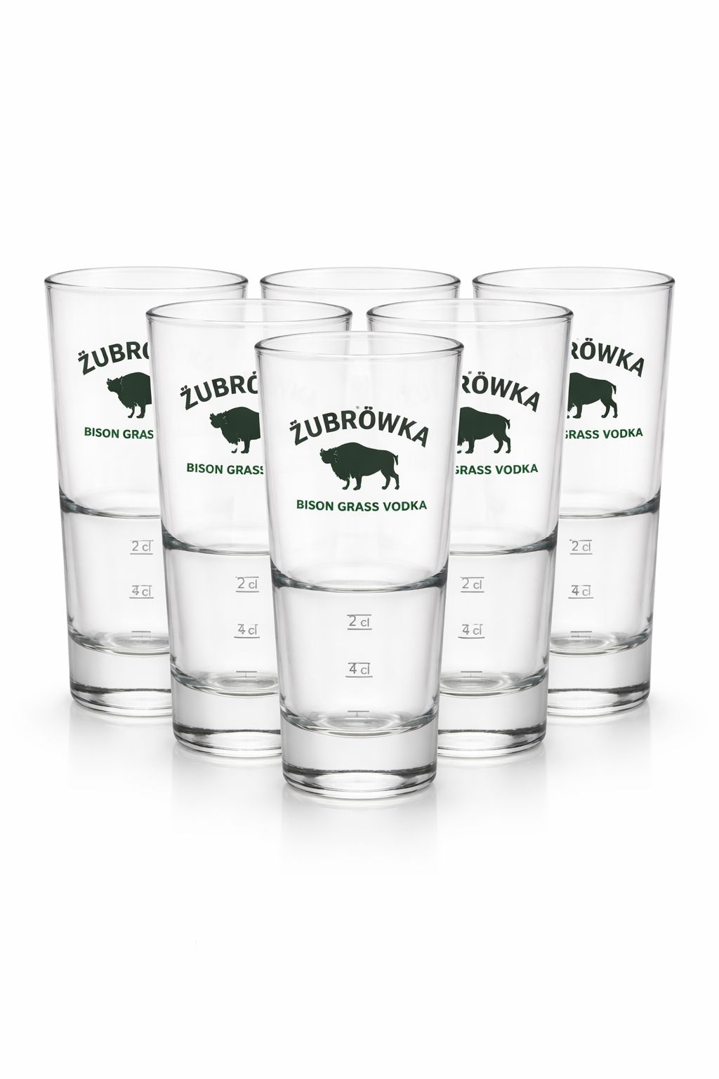 Żubrówka Bison Grass Vodka Longdrinkgläser – 6er Set | Original Markengläser | 2 cl / 4 cl geeicht | Ideal für Vodka & Longdrinks
